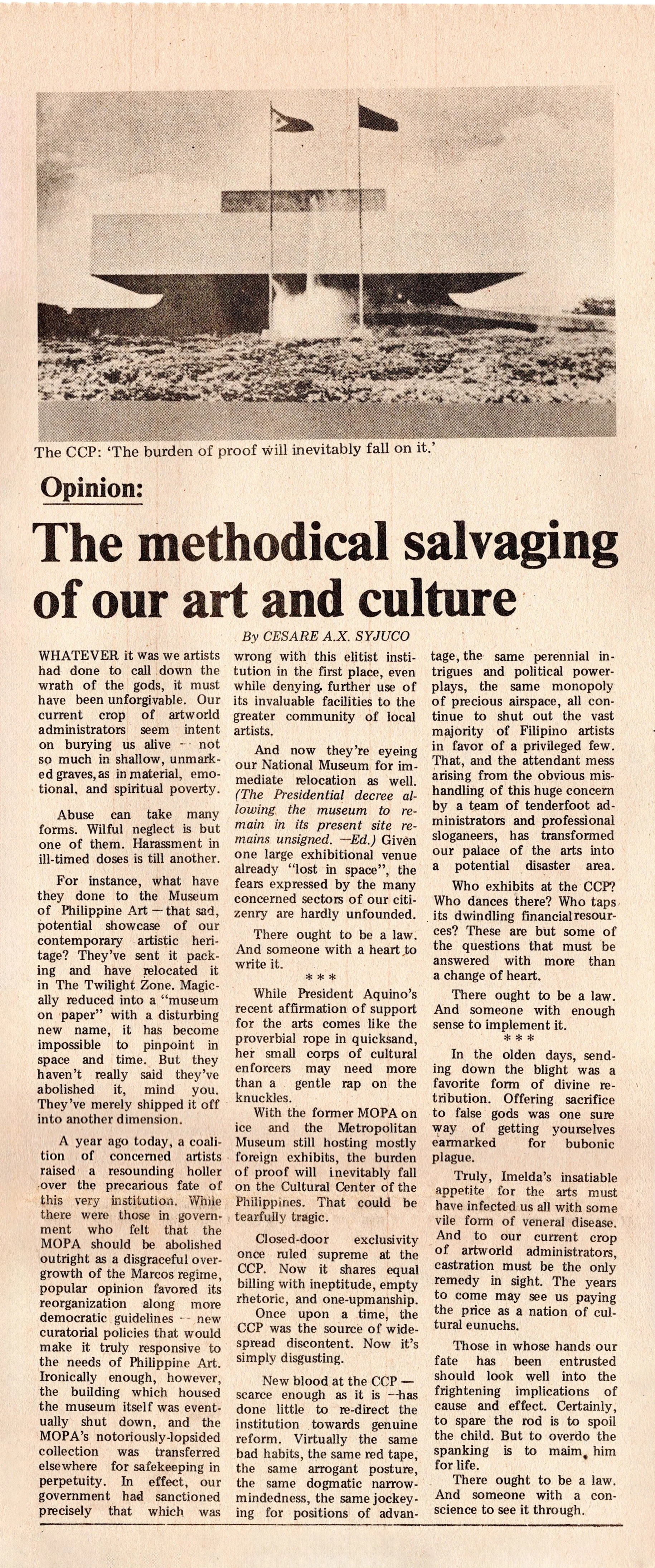 The Methodical Salvaging of Our Art and Culture
