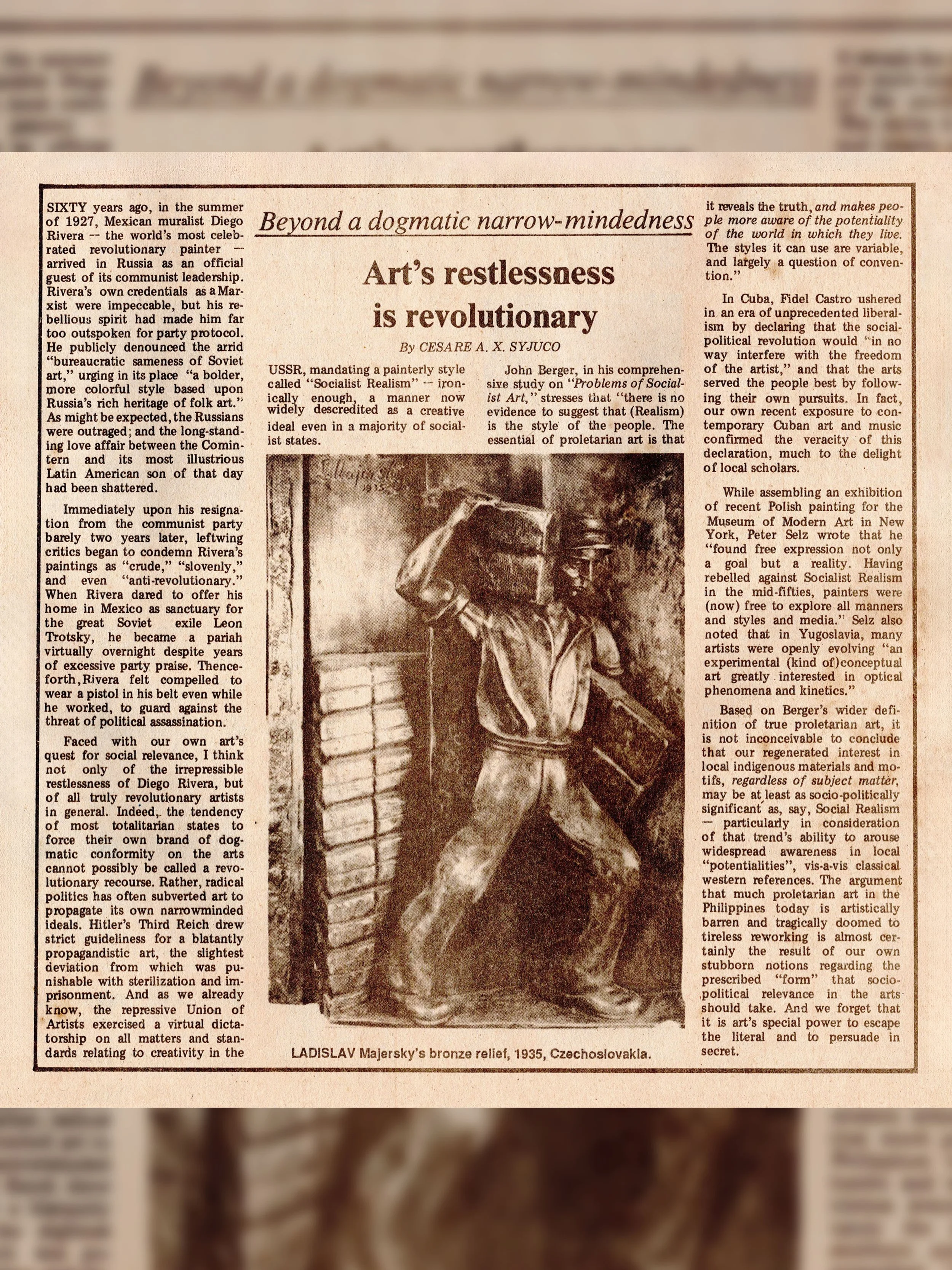 Beyond a dogmatic narrow-mindedness Art’s Restlessness is Revolutionary