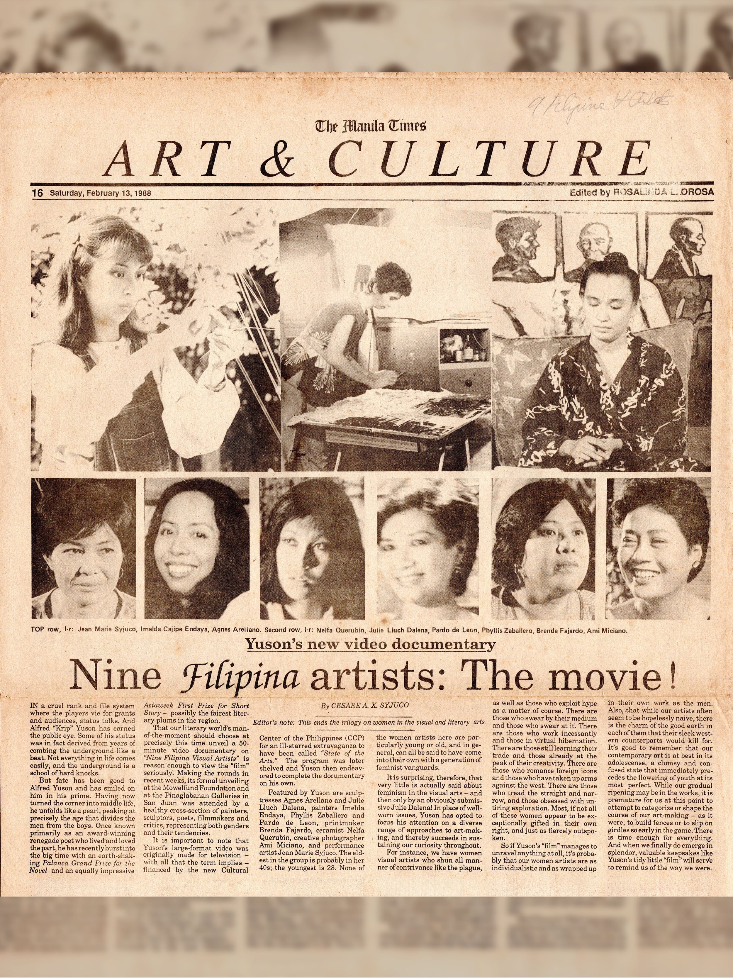 Yuson’s New Video Documentary Nine Filipina Artists: The Movie!