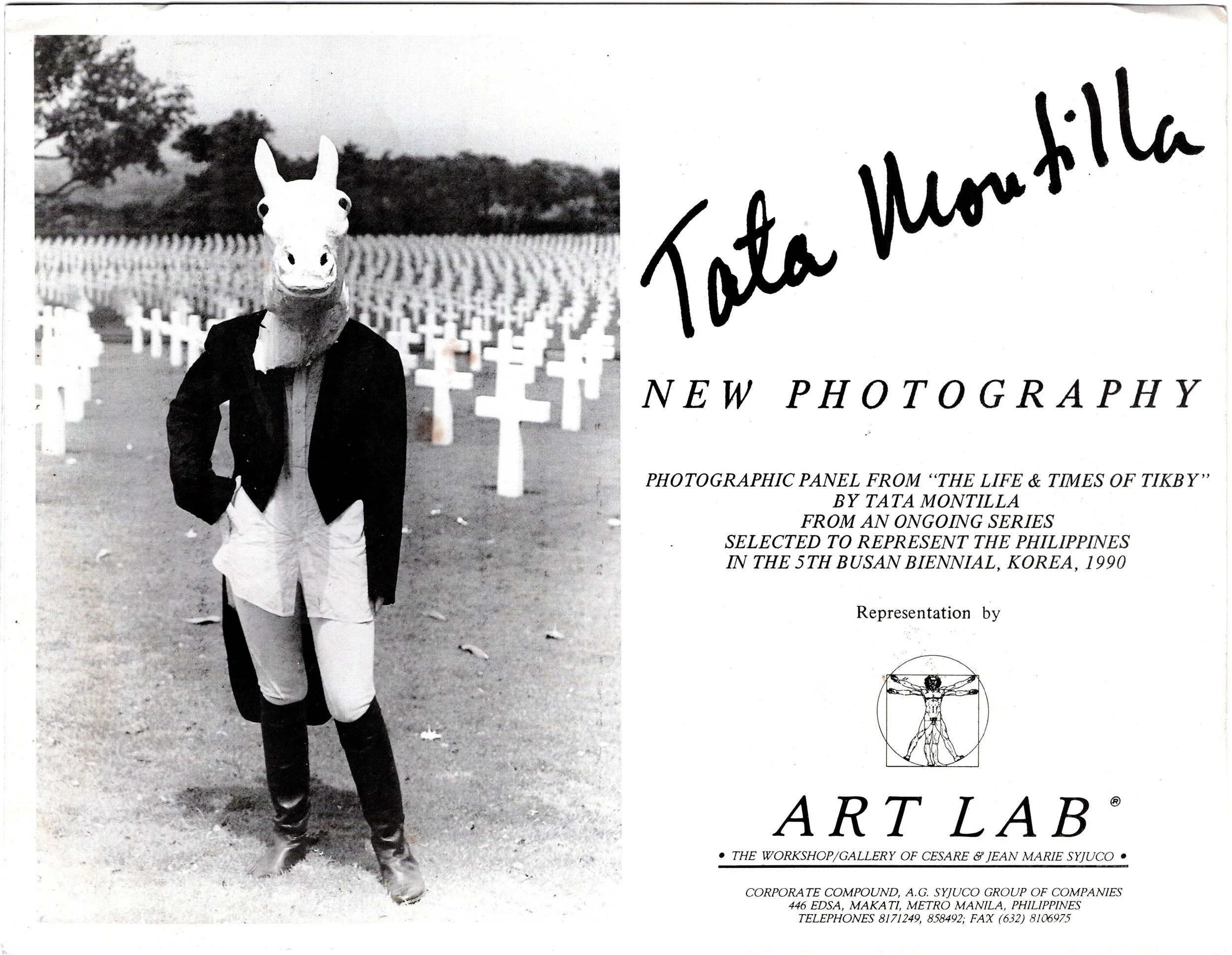 Artist Tata Montilla, exhibit postcard and invitation for ART LAB: The Workshop / Gallery of Cesare and Jean Marie Syjuco, circa 1990s. Exhibition title: "New Photography". ART LAB: The Syjuco Museum.