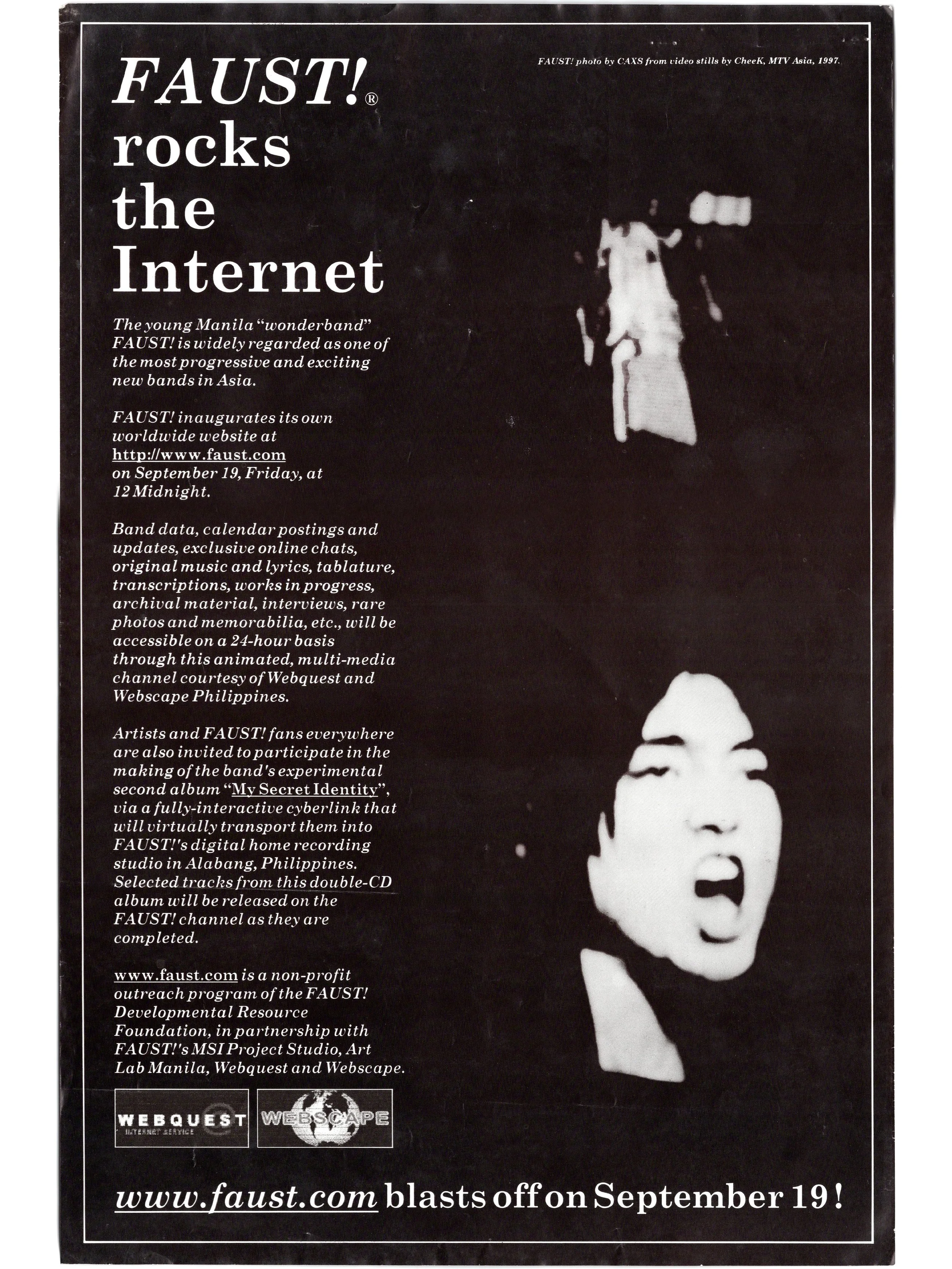 Faust! Band: "Faust!® Rocks the Internet", faust.com (1997) - Design by Cesare A.X. Syjuco / Video stills by Cheek, MTV Asia 1997