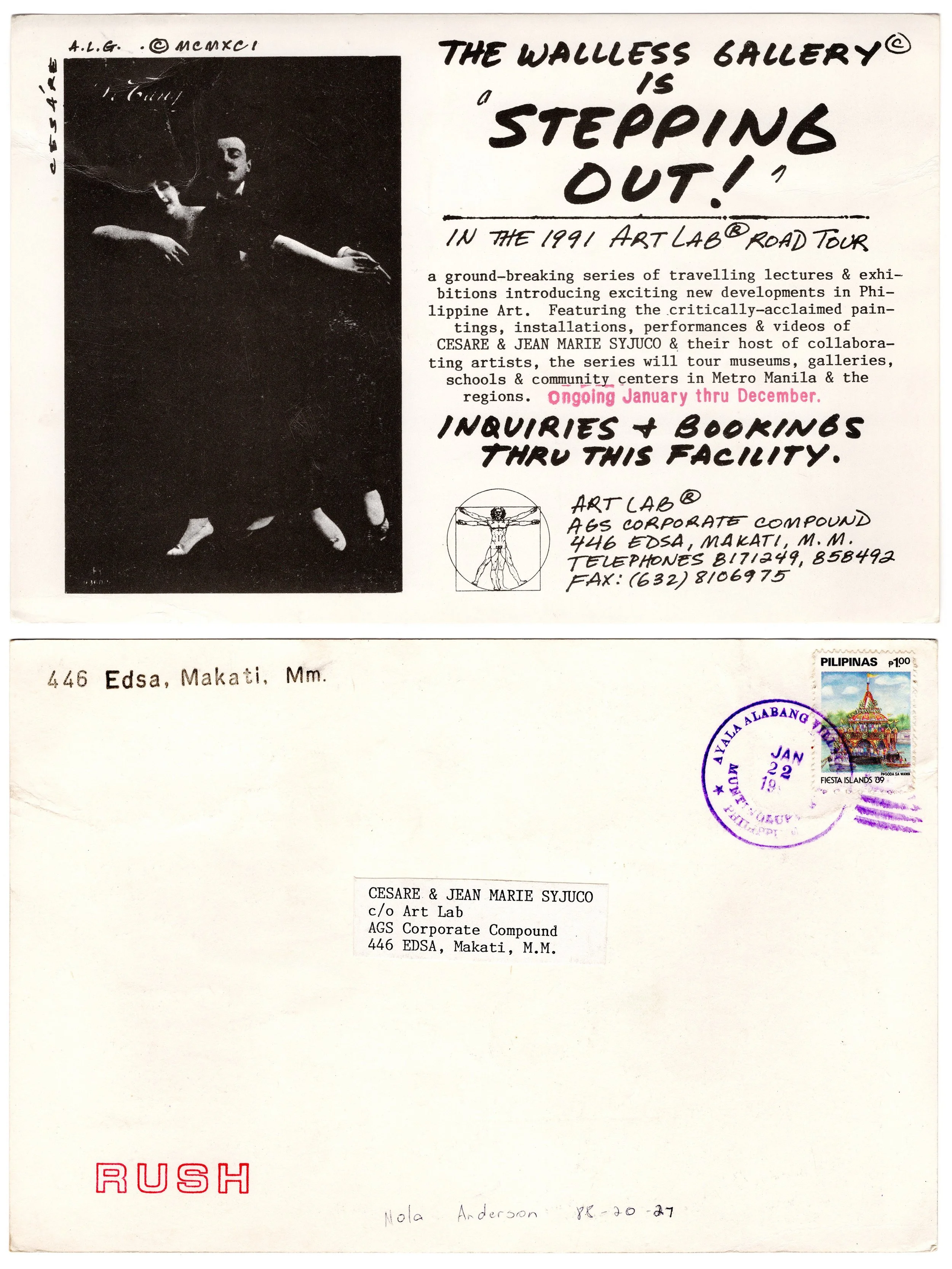 Cesare A.X. Syjuco • Jean Marie Syjuco: "The Wallless Gallery© is Stepping Out! in the 1991 Art Lab® Road Tour", Art Lab® (1991) - Design by Cesare A.X. Syjuco