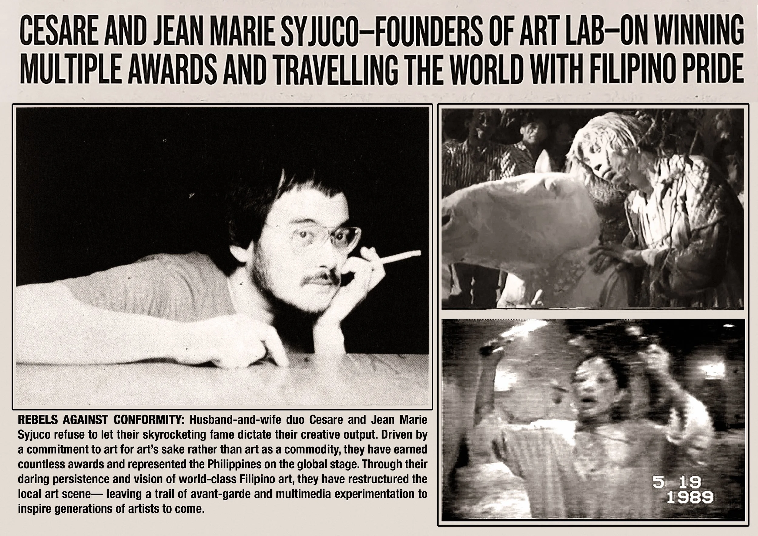 Philippine artists Cesare A.X. Syjuco and Jean Marie Syjuco, founders of Art Lab, win multiple awards and travel the world with Filipino pride. Art Lab: The Syjuco Museum. Library and Archives Collection.