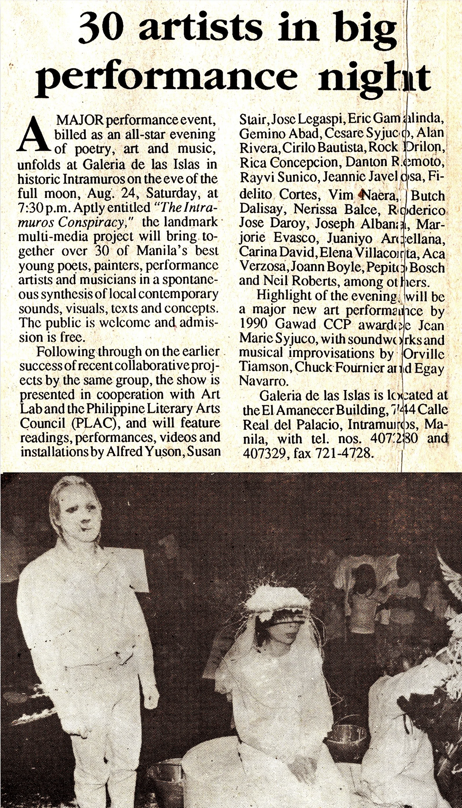 Jean Marie Syjuco and Jose jojo lesaspi - 30 artists in big performance night - performance art for art lab the Syjuco museum