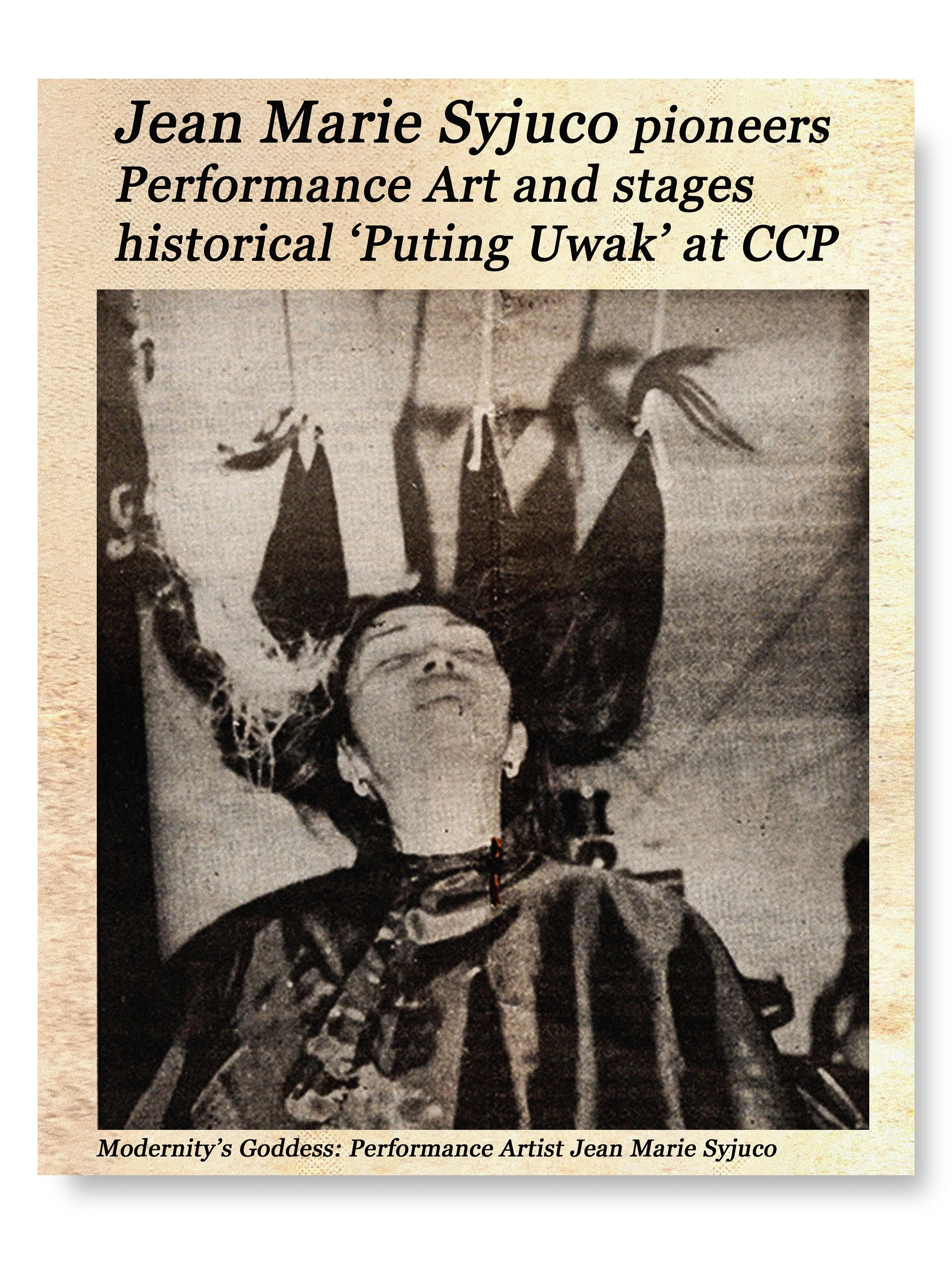 Photograph of Jean Marie Syjuco’s performance art piece titled 'Modernity’s Goddess', featuring Jean Marie in her performance titled "Mano Mano" where she cut off all her hair. Art Lab The Syjuco Museum
