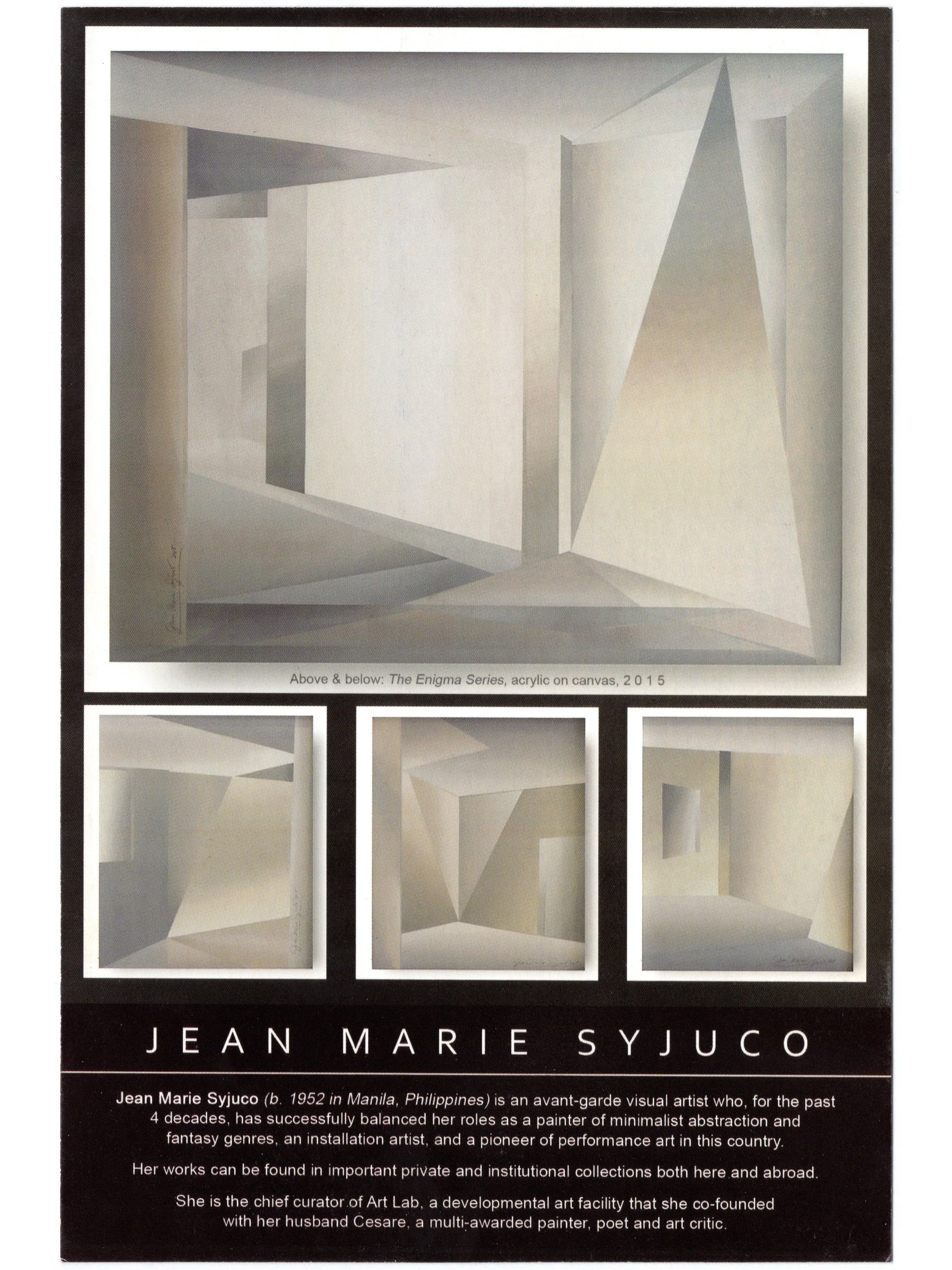 Jean Marie Syjuco: "Jean Marie Syjuco - The Enigma Series (Postcard - Front)", Art Lab® (2016) - Design by Maxine Syjuco