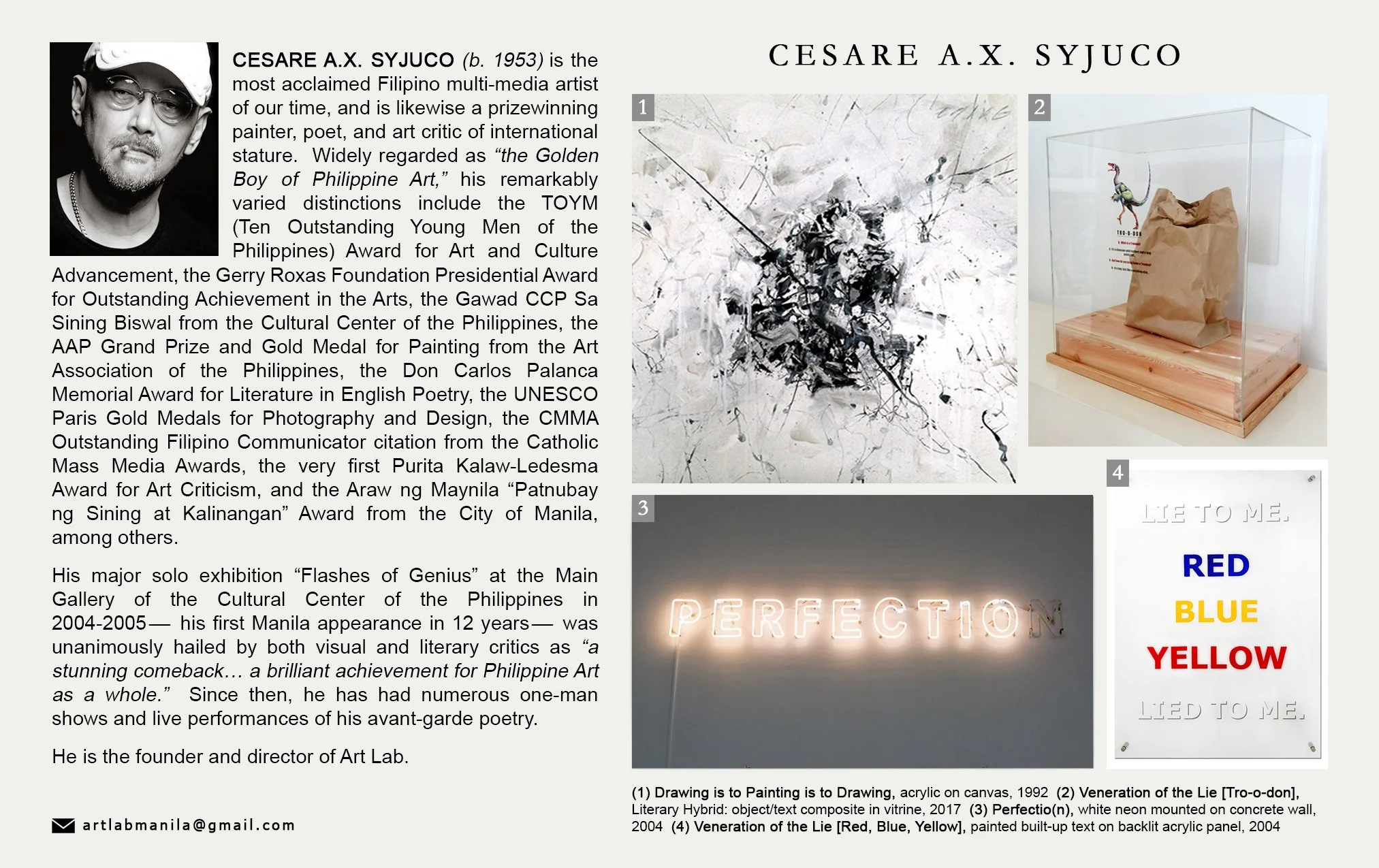 Cesare A.X. Syjuco - biography biodata and artworks from the ART LAB catalog - The Syjuco Museum