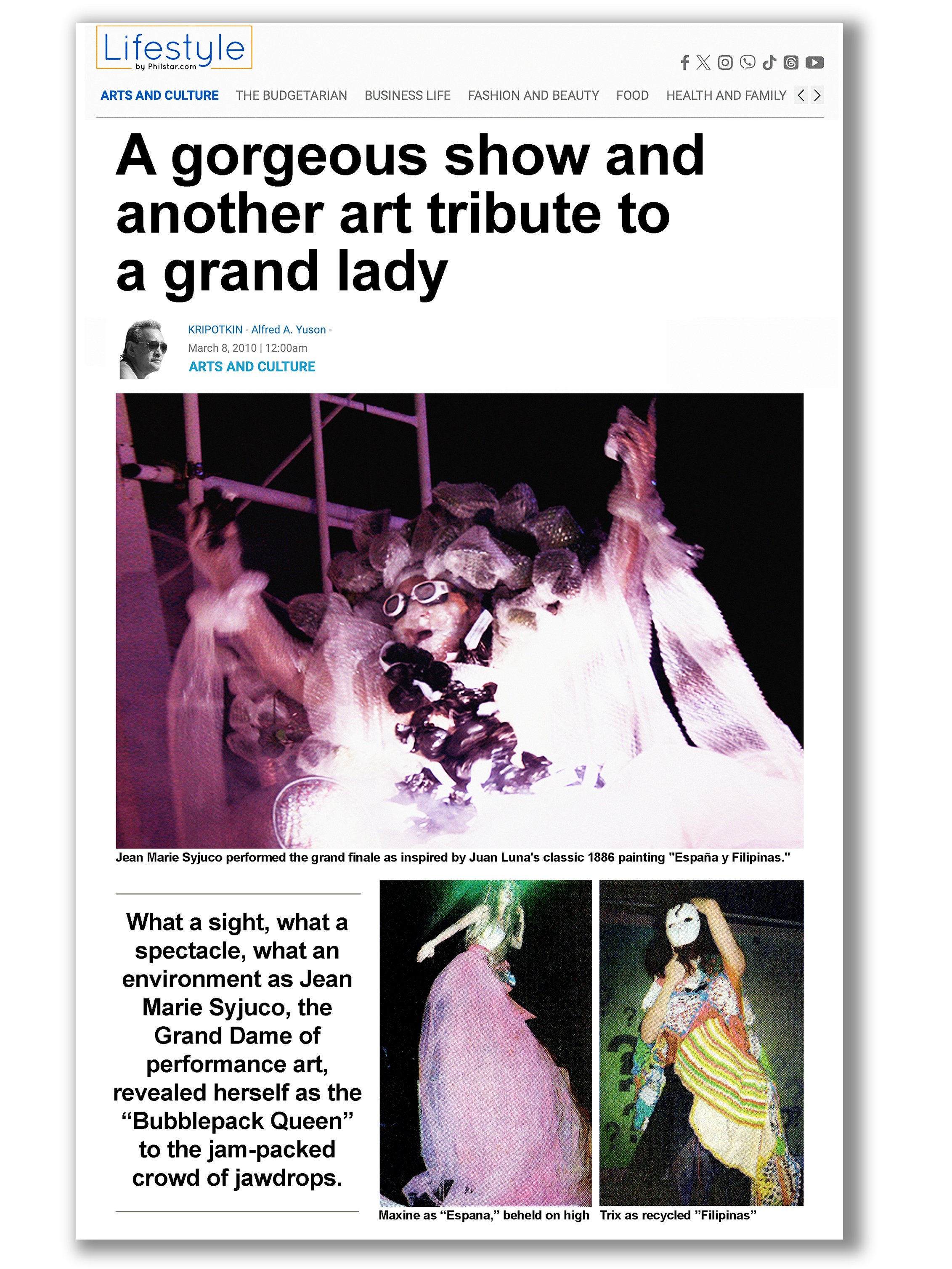 Jean Marie Syjuco - performance art - bato bato sa langit - philippine star - Lopez museum - Maxine Syjuco - Beatrix syjuco - art lab the syjuco museum