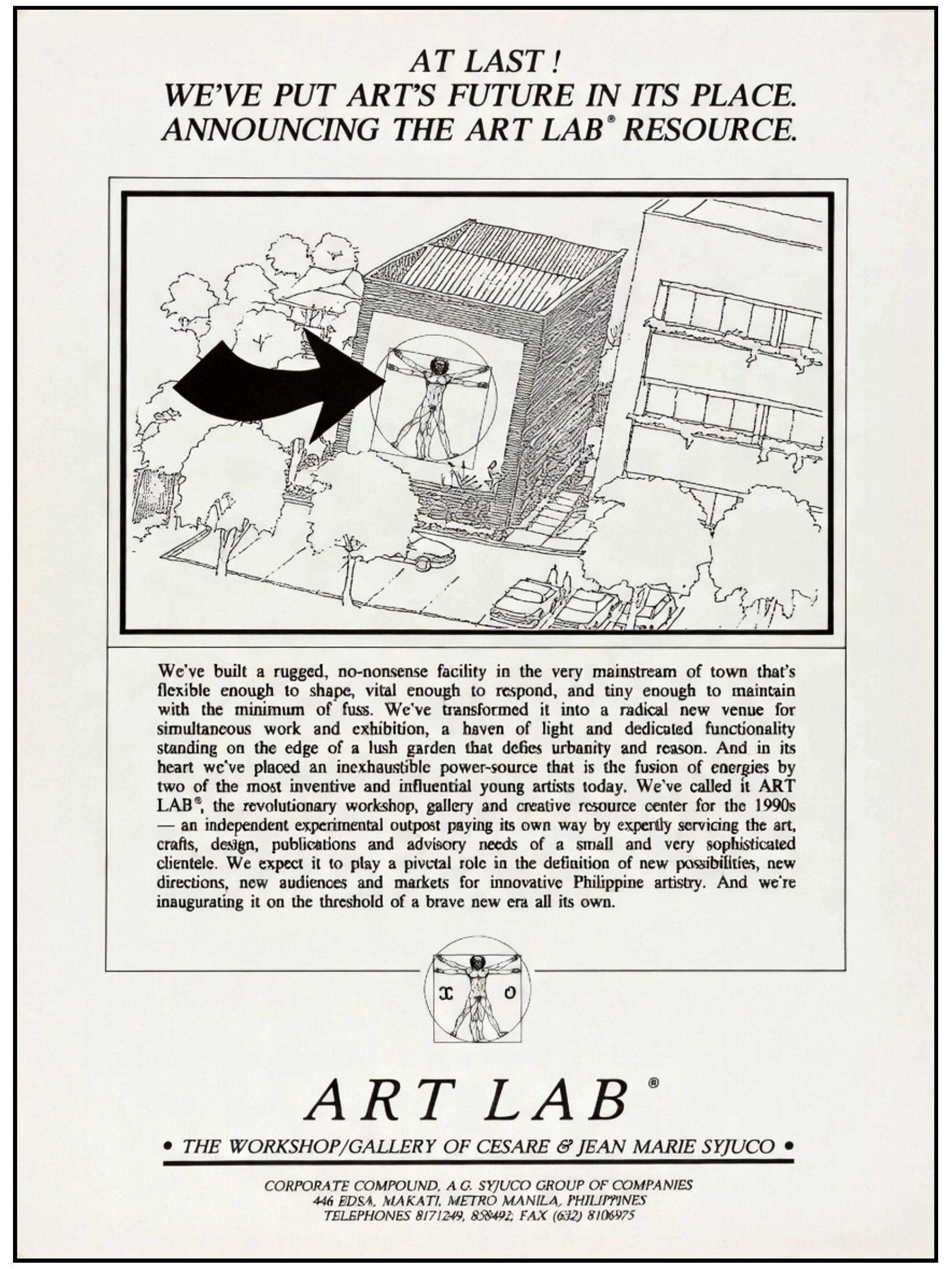 Art Lab: "At Last! We've Put Art's Future in its Place", Art Lab® The Workshop/Gallery of Cesare & Jean Marie Syjuco (1990) - Design by Cesare A.X. Syjuco