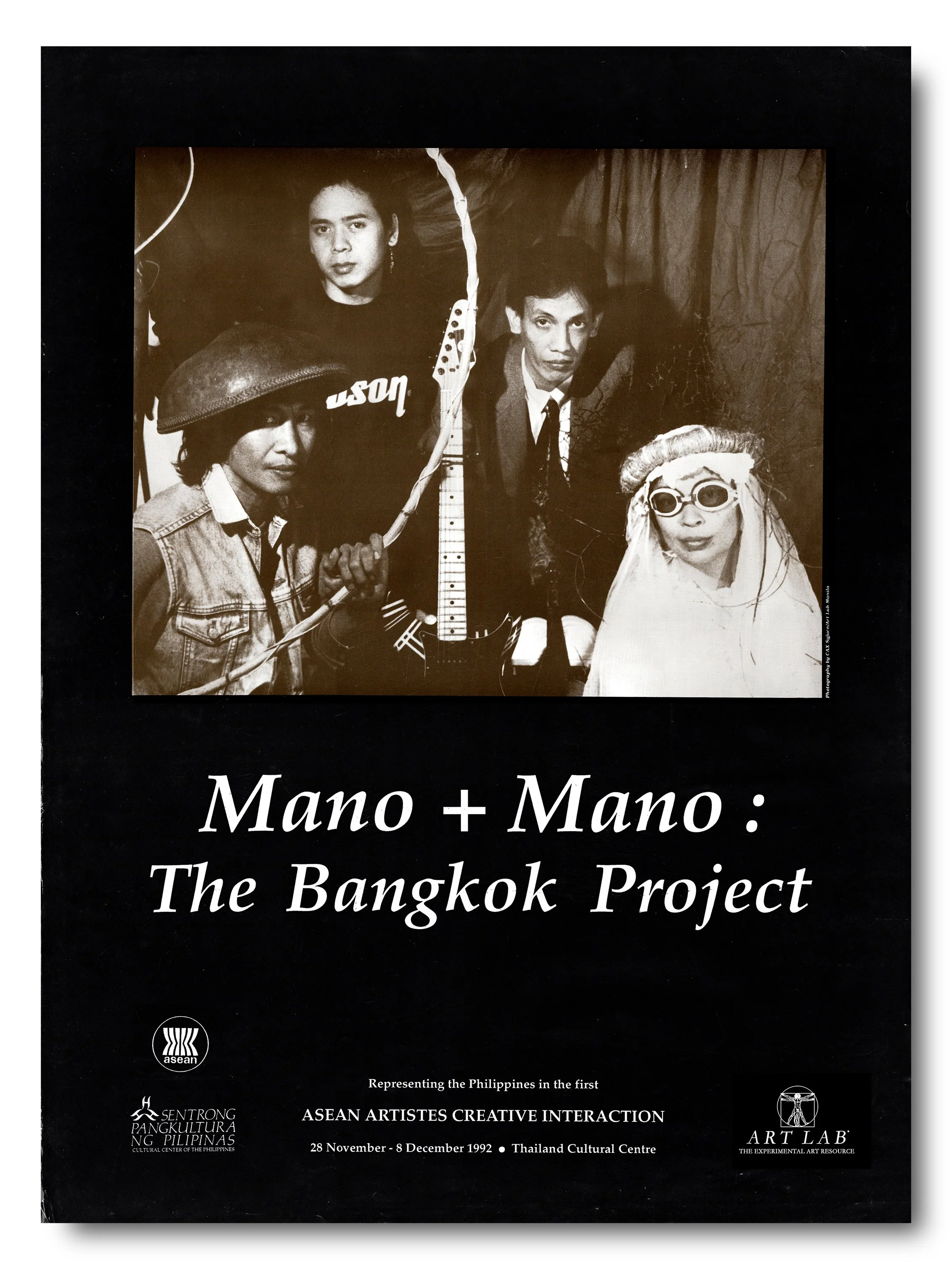 Jean Marie Syjuco, Orville Tiamson, Hermisanto, Joseph Albana - poster for performance art 'Mano + Mano: The Bangkok Project' at the Thailand Cultural Centre in 1992, organized by ASEAN Artists Creative Interaction - Art Lab The Syjuco Museum