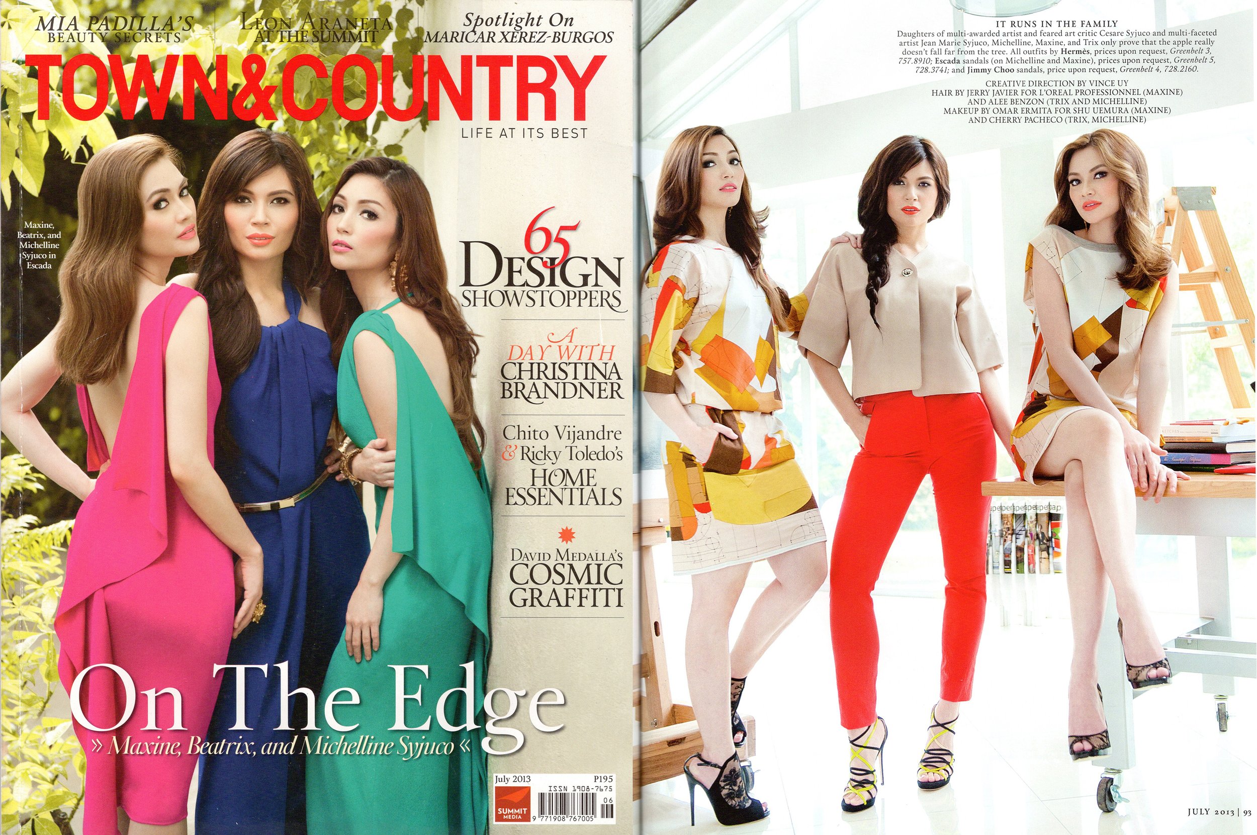 Town and Country Magazine cover featuring the Syjuco Sisters - Maxine Syjuco, Beatrix Syjuco, Michelline Syjuco - Art Lab The Syjuco Museum