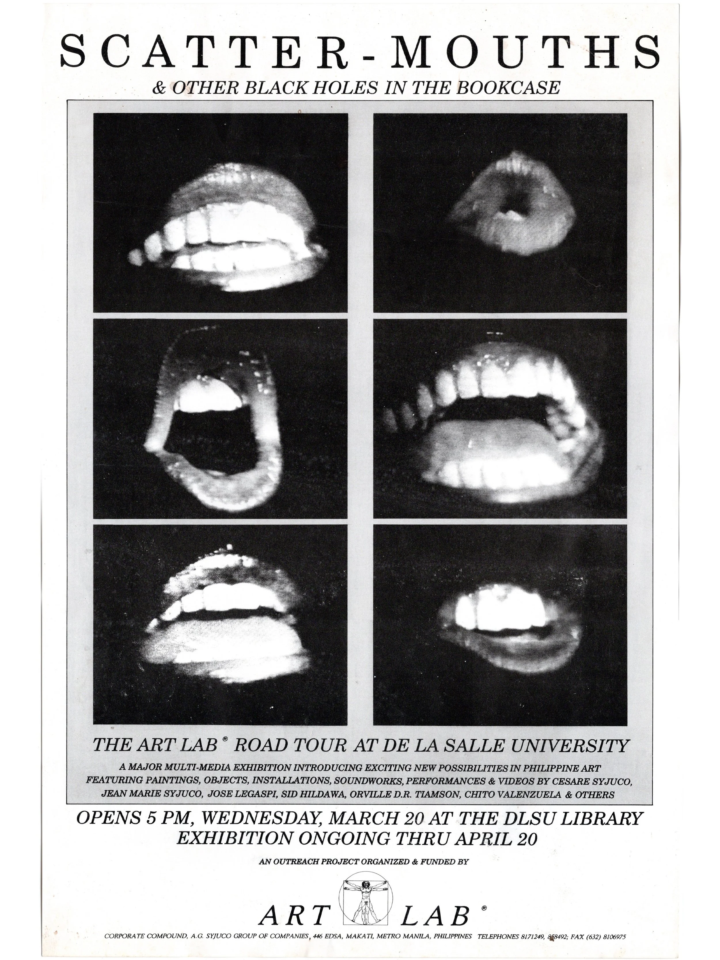 Cesare A.X. Syjuco • Jean Marie Syjuco • Jose Legaspi • Sid Hildawa • Orville D.R. Tiamson • Chito Valenzuela: "Scatter-Mouths & other Black Holes in the Bookcase", De La Salle University Library (1991) - Art and Design by Cesare A.X. Syjuco