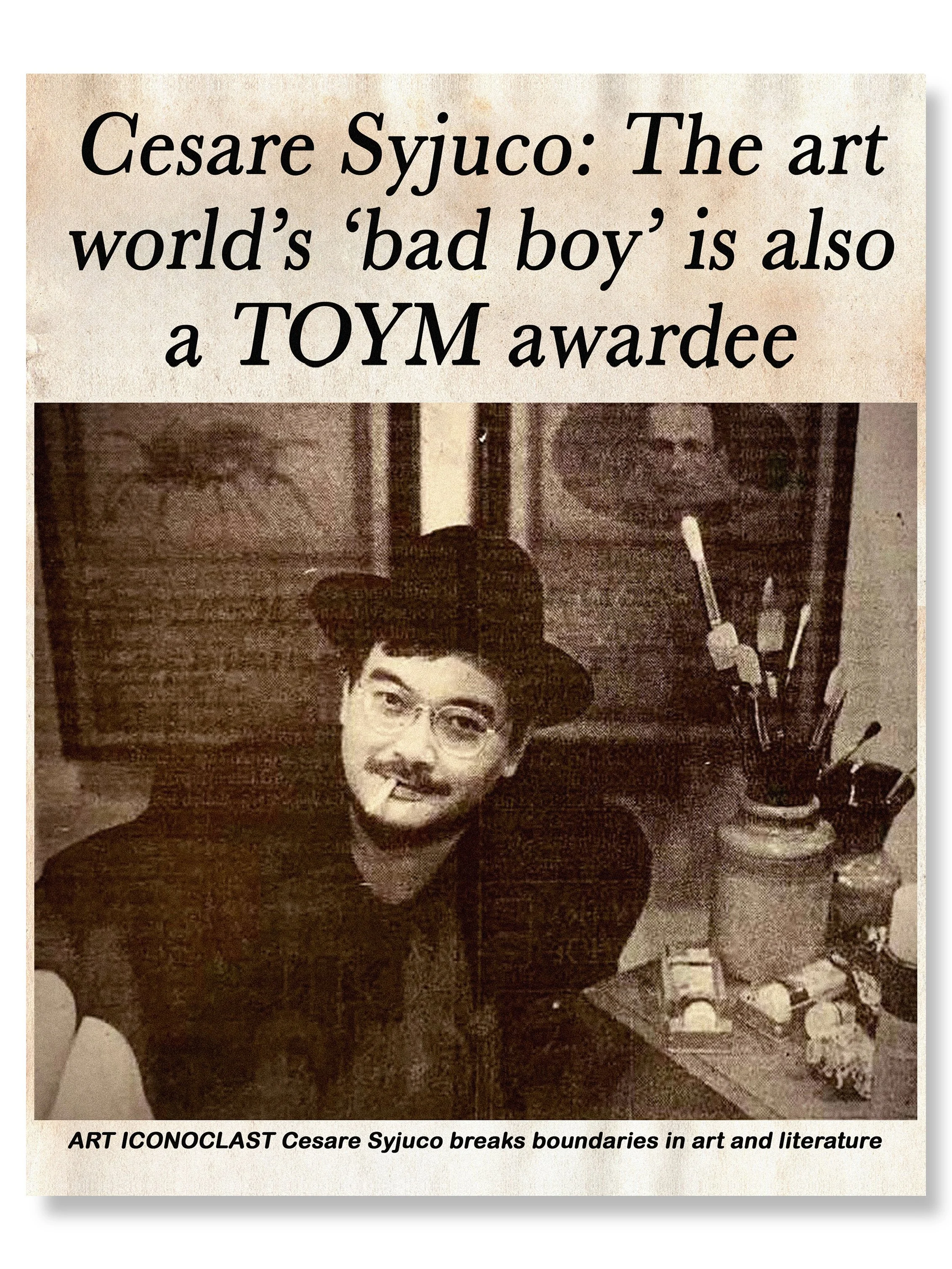 A black-and-white photo of Cesare Syjuco who is the art world's notorious bad body and a TOYM (ten outstanding young men) awardee for art and culture advancement - Art Lab The Syjuco Museum