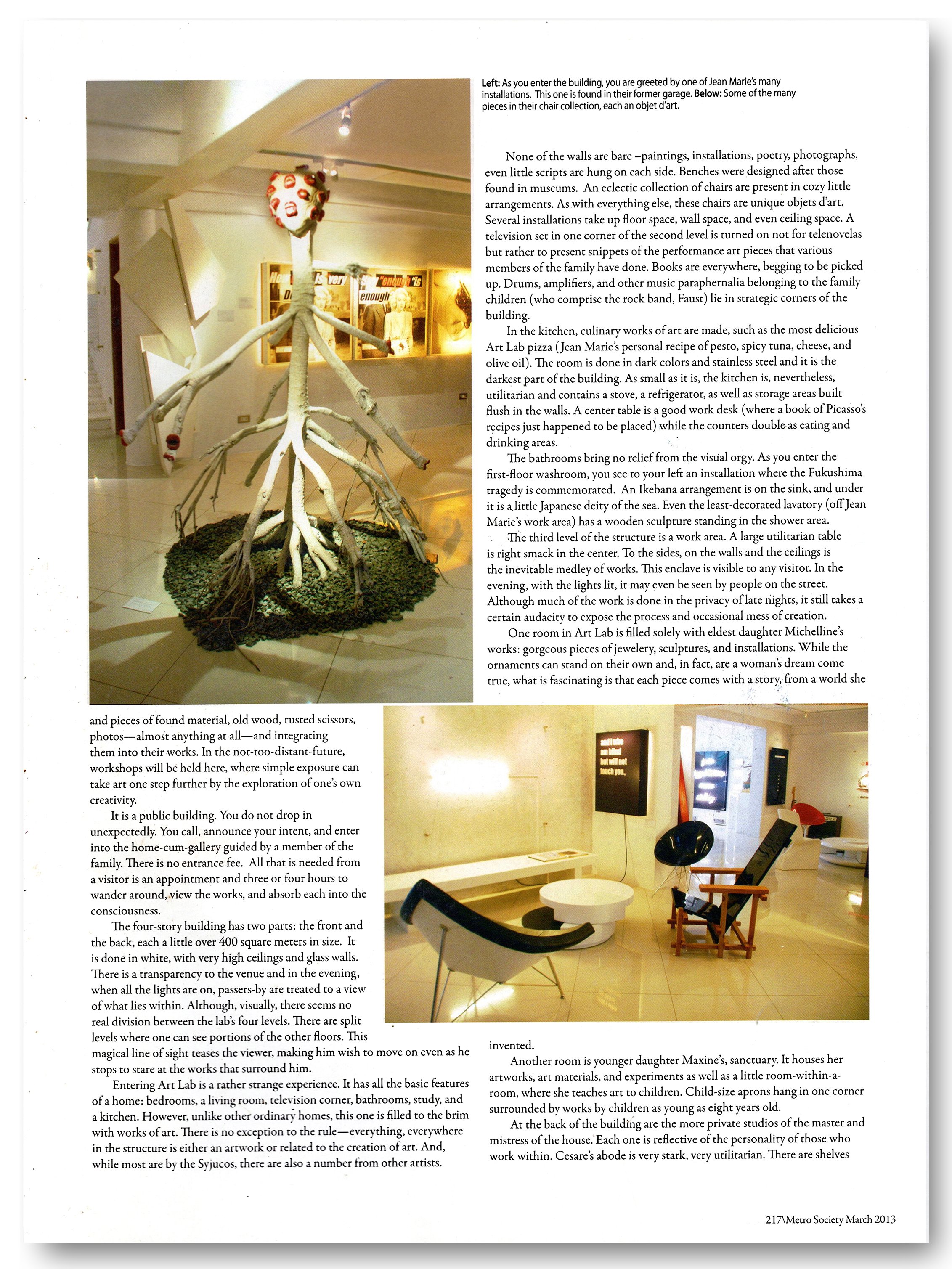 Art Lab Atelier Cesare and Jean Marie Syjuco featured in Metro Society magazine with title "Art Sanctum" - Art Lab The Syjuco Museum - artworks by Maxine Syjuco - Cesare Syjuco - Jean Marie Syjuco