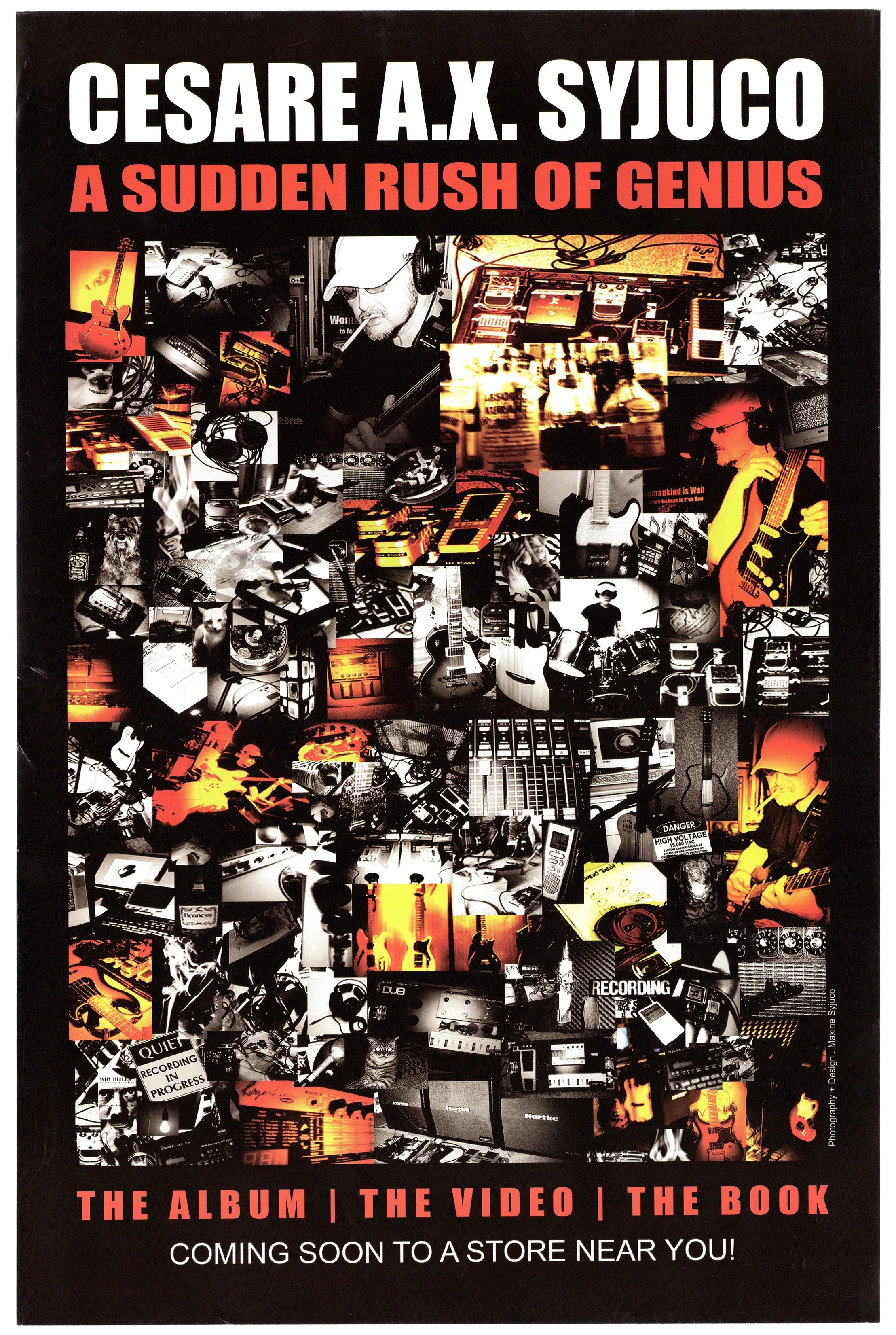 cesare Syjuco -  poster for his album and book titled "a sudden rush of genius" - spoken word poetry - photography and design by Maxine Syjuco - art lab the Syjuco museum