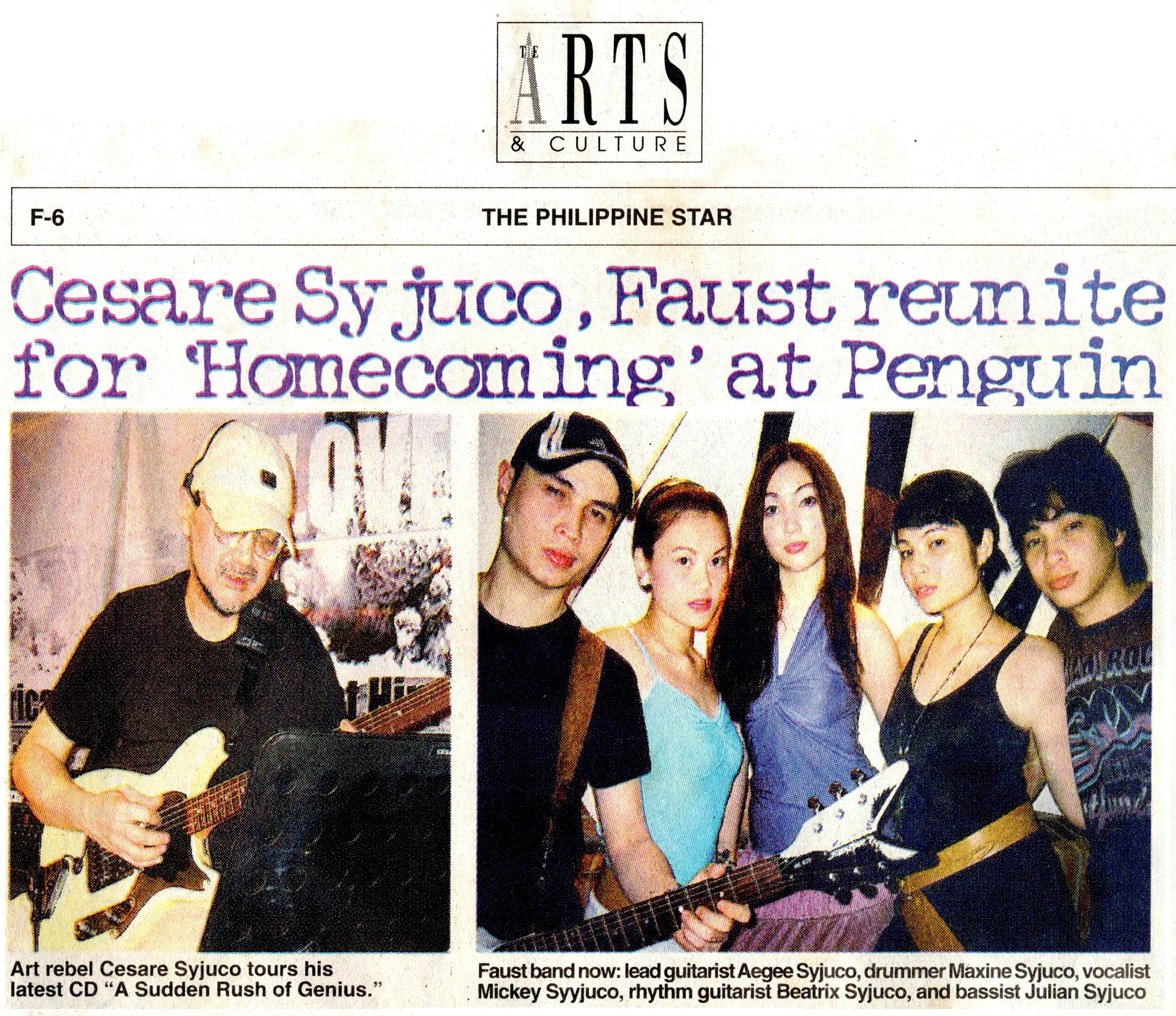 A group photo of young band members, including a man playing guitar, with a woman holding a guitar, and others holding instruments, in an indoor setting. The group appears to be posing for a promotional photo.