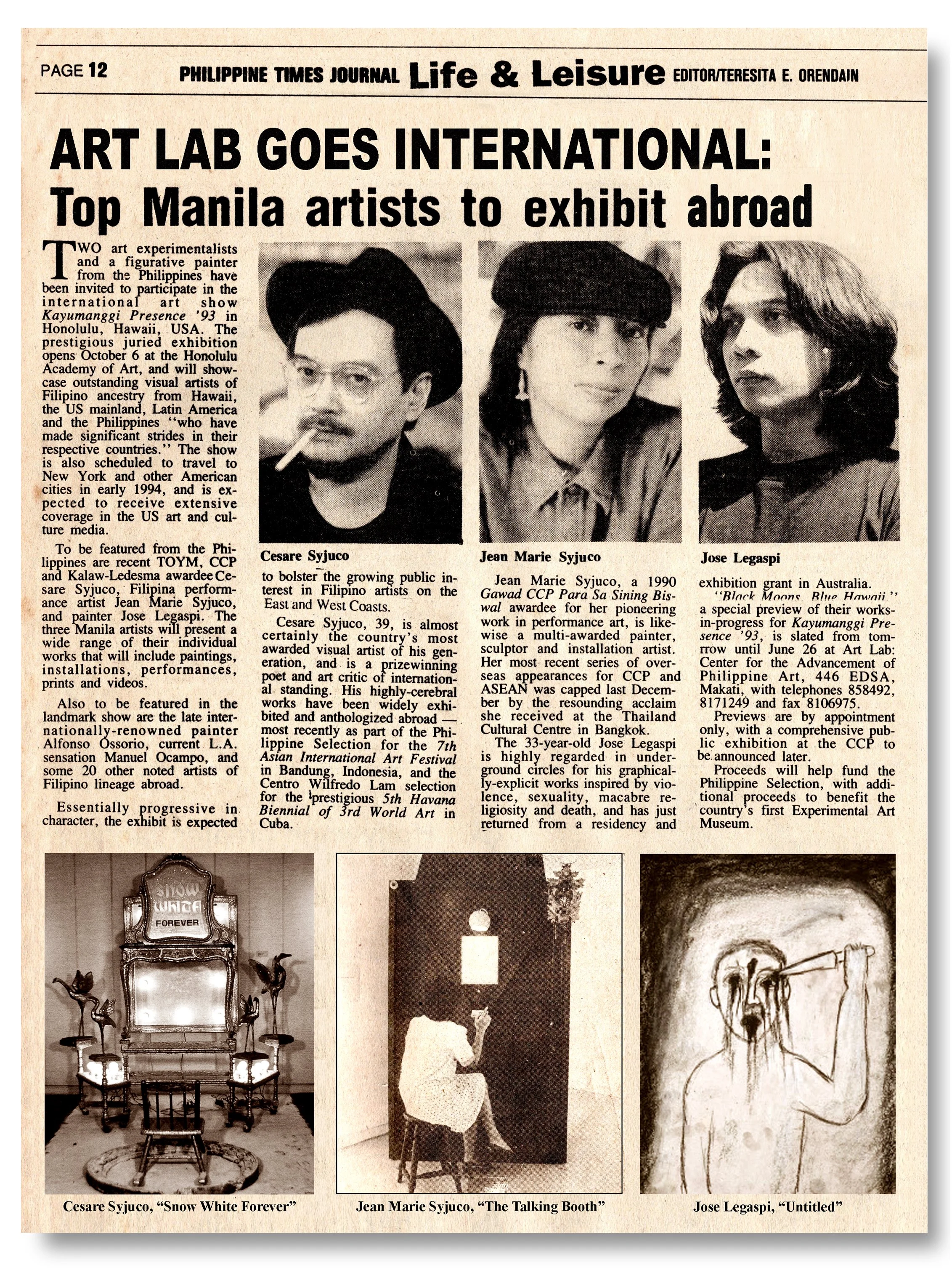 Cesare Syjuco, Jean Marie Syjuco and Jose Jojo Lesaspi in an article titled "Art Lab Goes International" - Art Lab The Syjuco Museum