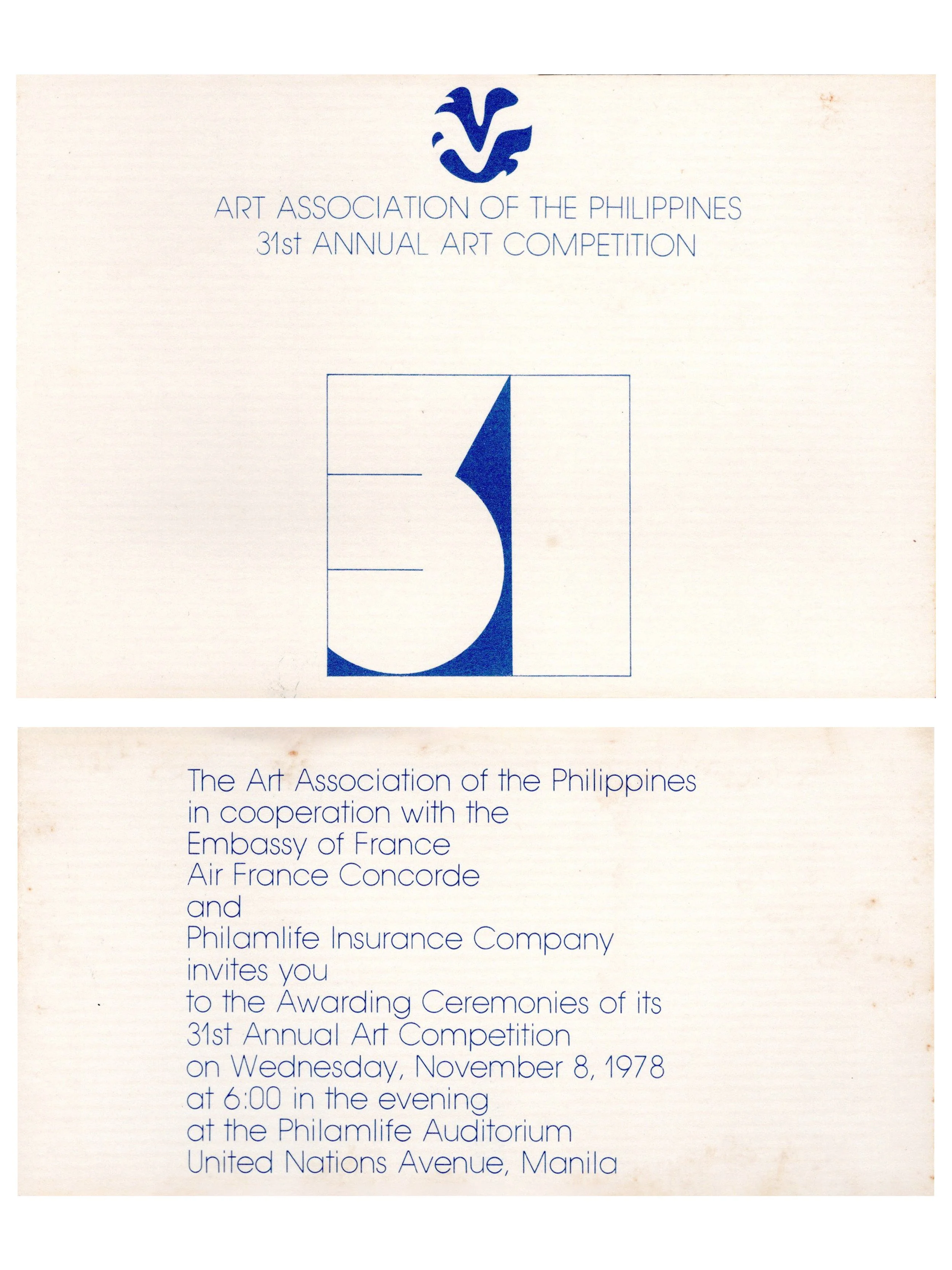 Cesare A.X. Syjuco: "Art Association of the Philippines, 31st Annual Art Competition", Philamlife Auditorium (1978) - Design by AAP