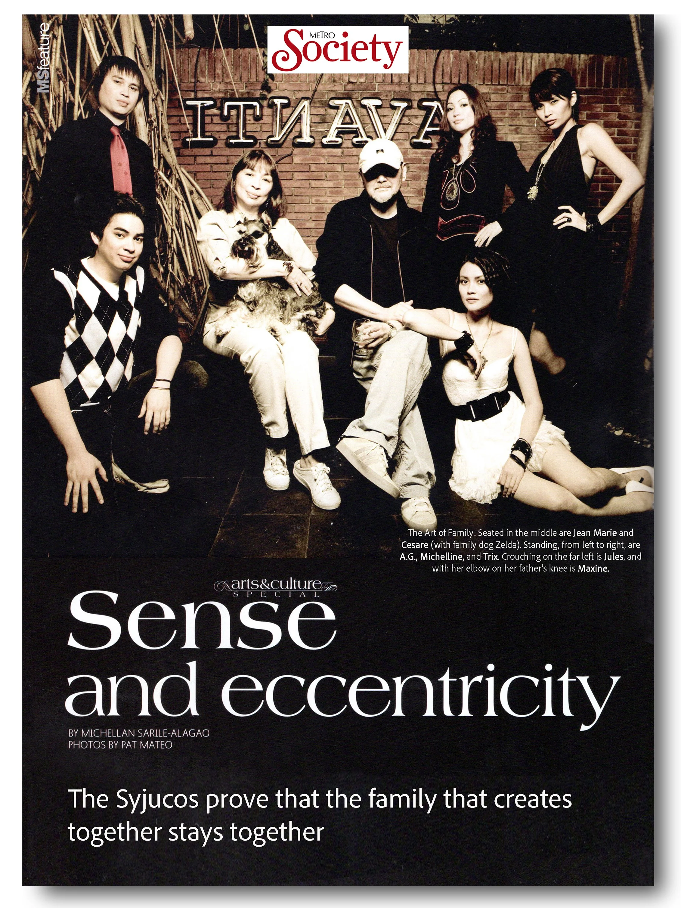 Syjuco Family - famous artists - portrait - Cesare Syjuco, Jean Marie Syjuco, Maxine Syjuco, Julian Syjuco, AG Syjuco, Michelline Syjuco, Beatrix Syjuco, Zelda dog - Art Lab The Syjuco Museum - Metro Society - Magazine - Cover