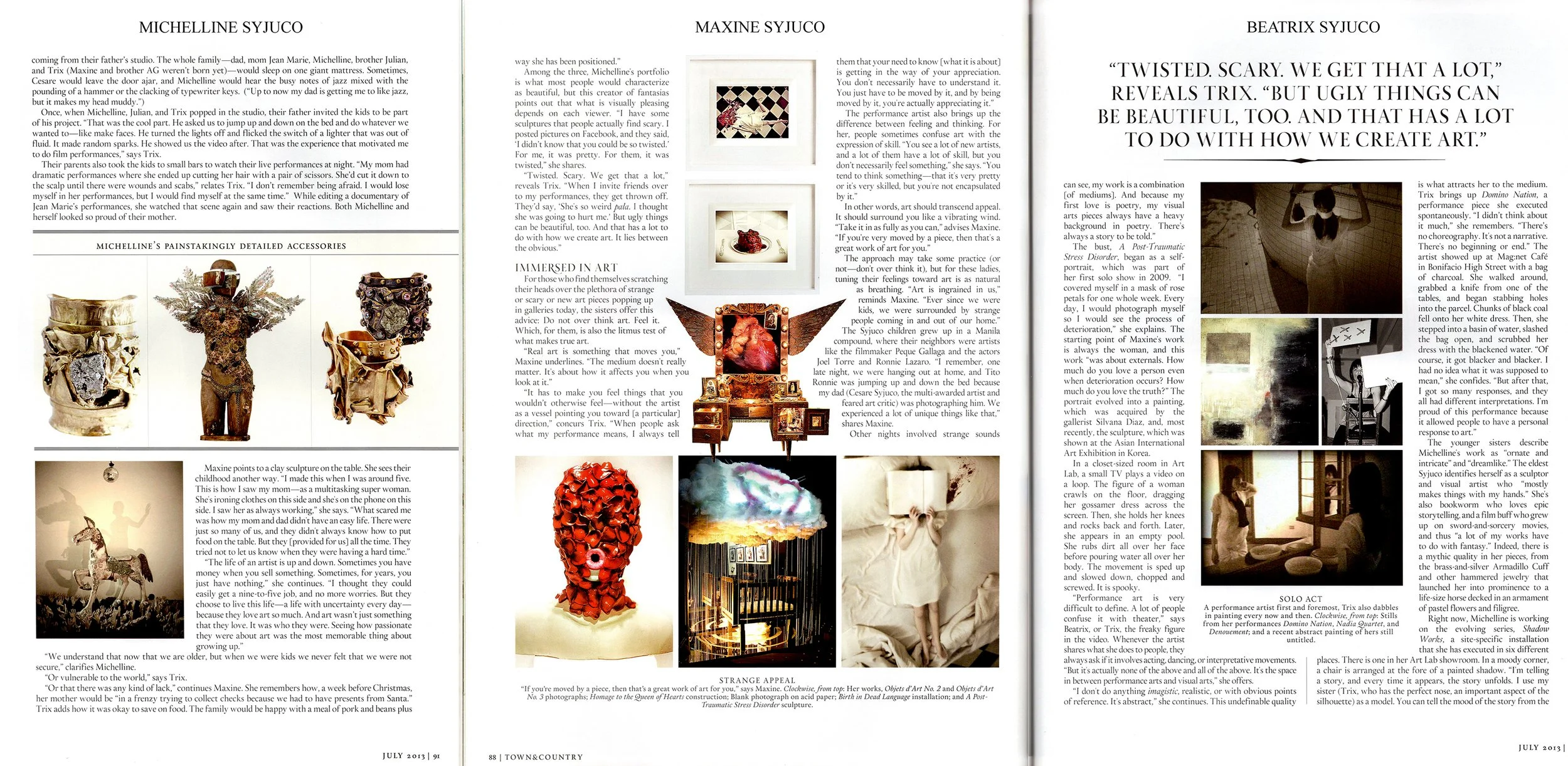 Town and Country Magazine art featuring the Syjuco Sisters - Maxine Syjuco, Beatrix Syjuco, Michelline Syjuco - Art Lab The Syjuco Museum