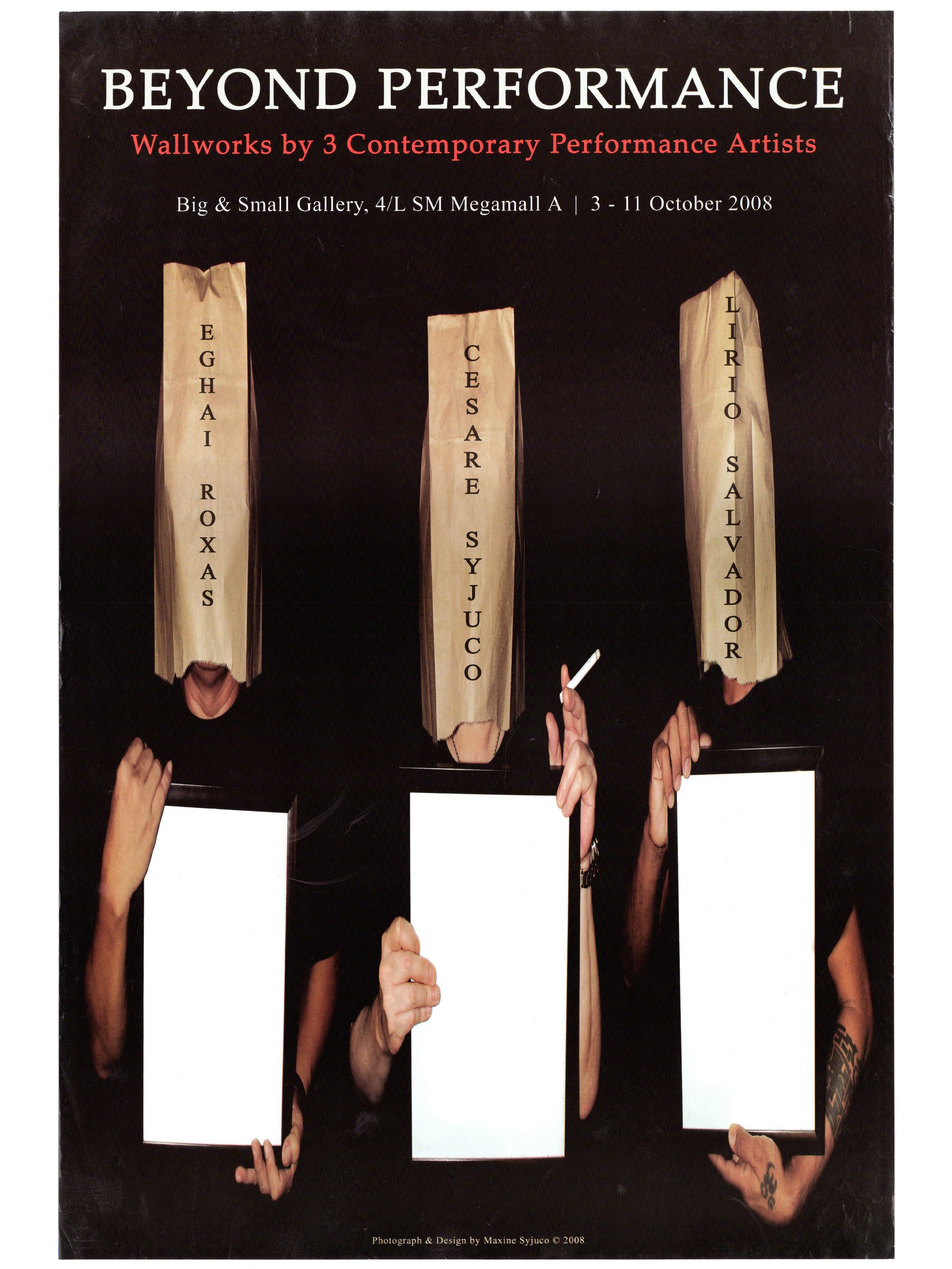 Cesare A.X. Syjuco • Eghai Roxas • Lirio Salvador: "Beyond Performance Wallworks by 3 Contemporary Performance Artists", Big & Small Gallery, SM Megamall (2008) - Photography + Design by Maxine Syjuco