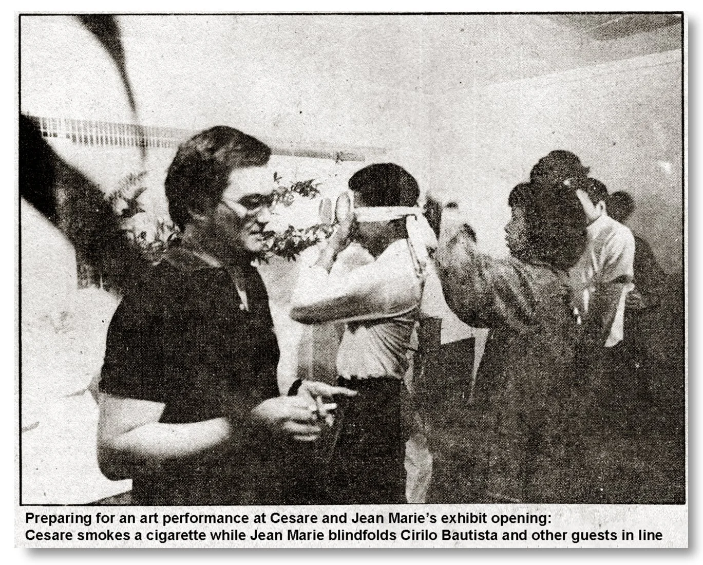 Cesare A.X. Syjuco, Jean Marie Syjuco and National Artist Cirilo Bautista in a performance exhibit, Sining Kamalig 1980s