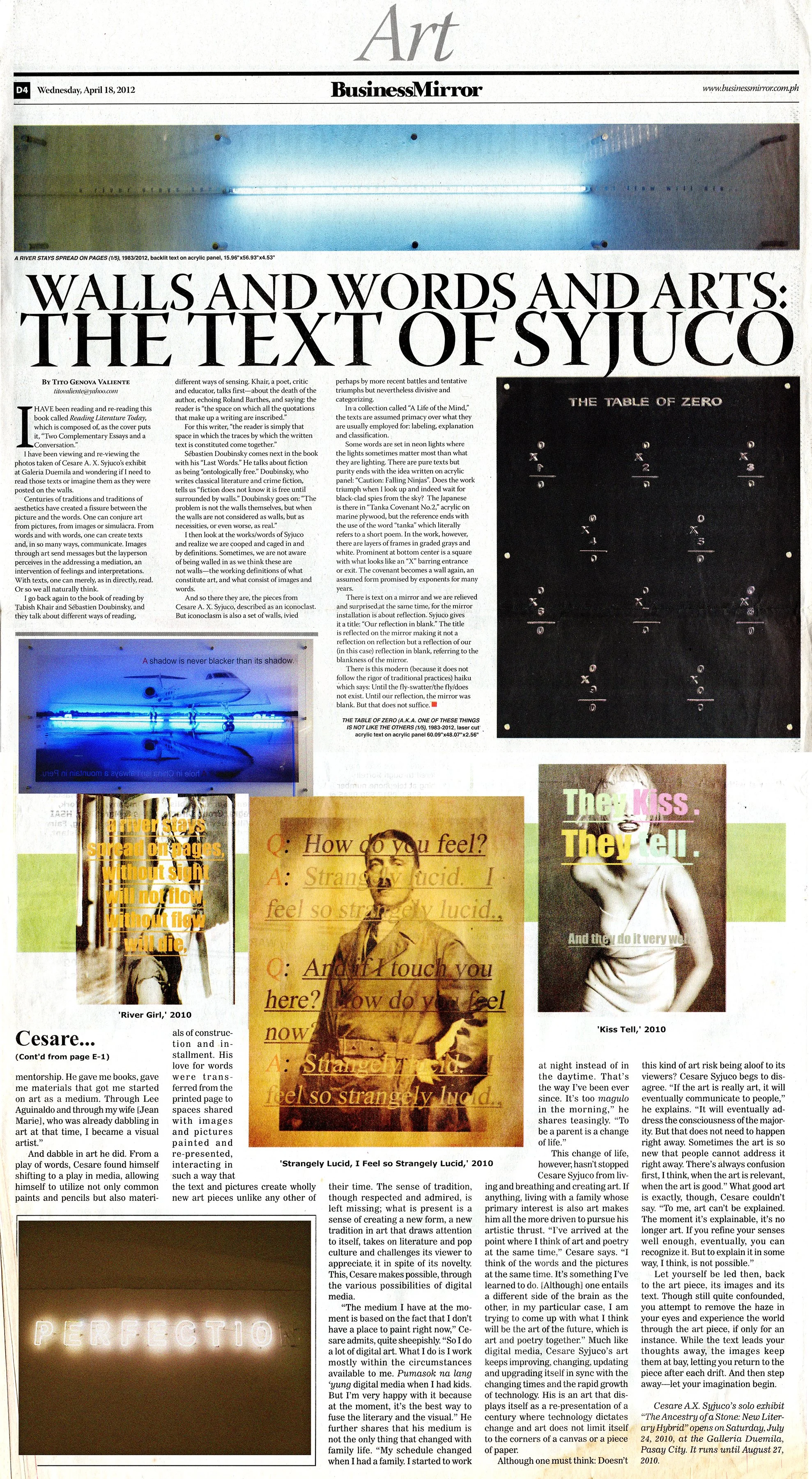 Article feature titled "Walls and words and arts: the text of Syjuco" - featuring Cesare A.X. Syjuco and his art of literary hybrids - Art Lab The Syjuco Museum