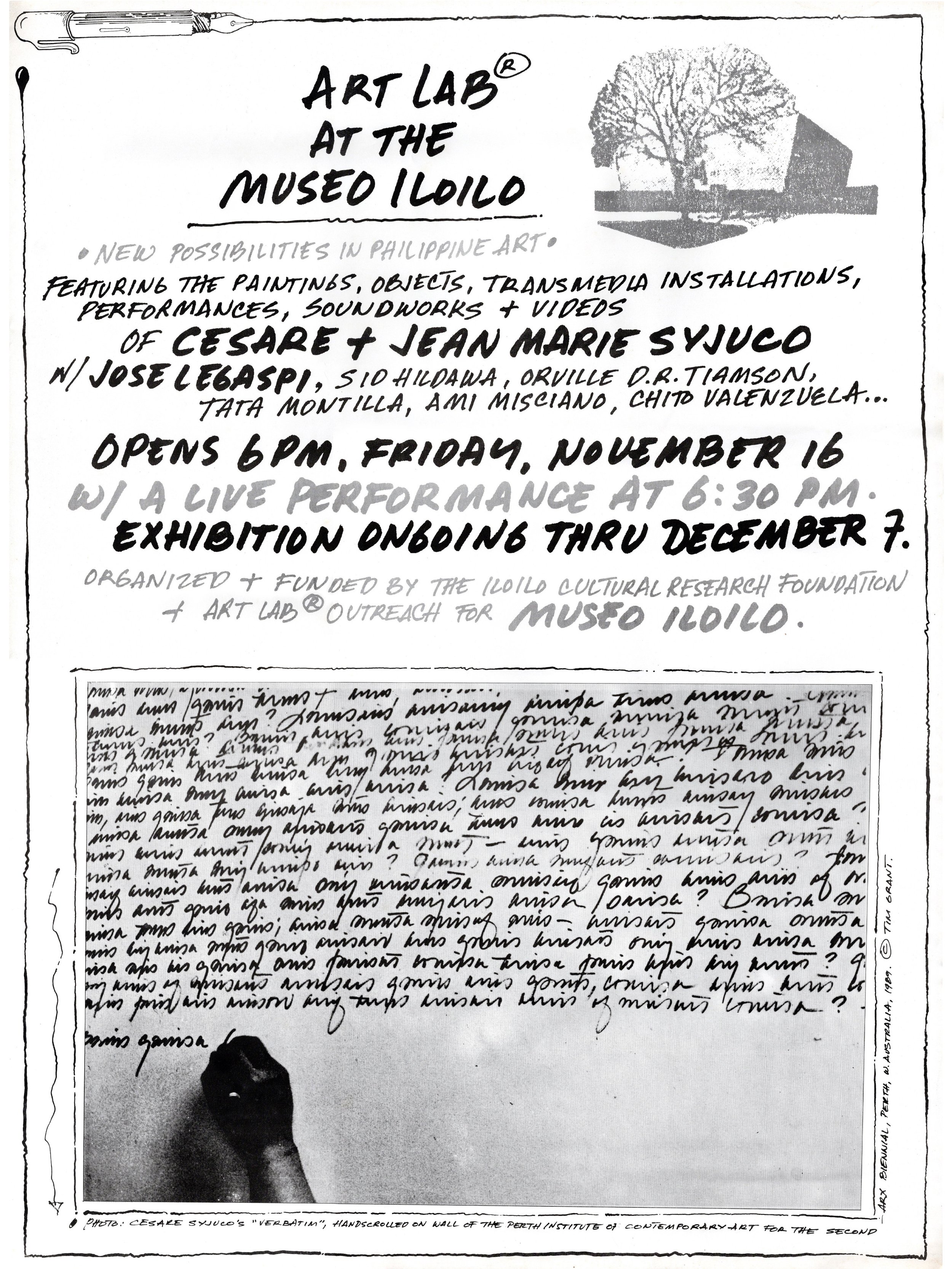 Cesare A.X. Syjuco • Jean Marie Syjuco • Jose Legaspi • Sid Hildawa • Orville D.R. Tiamson • Tata Montilla • Ami Misciano • Chito Valenzuela: "Art Lab® At The Museo Iloilo/New Possibilities in Philippine Art", Museo Iloilo (1990) - Design by Cesare A