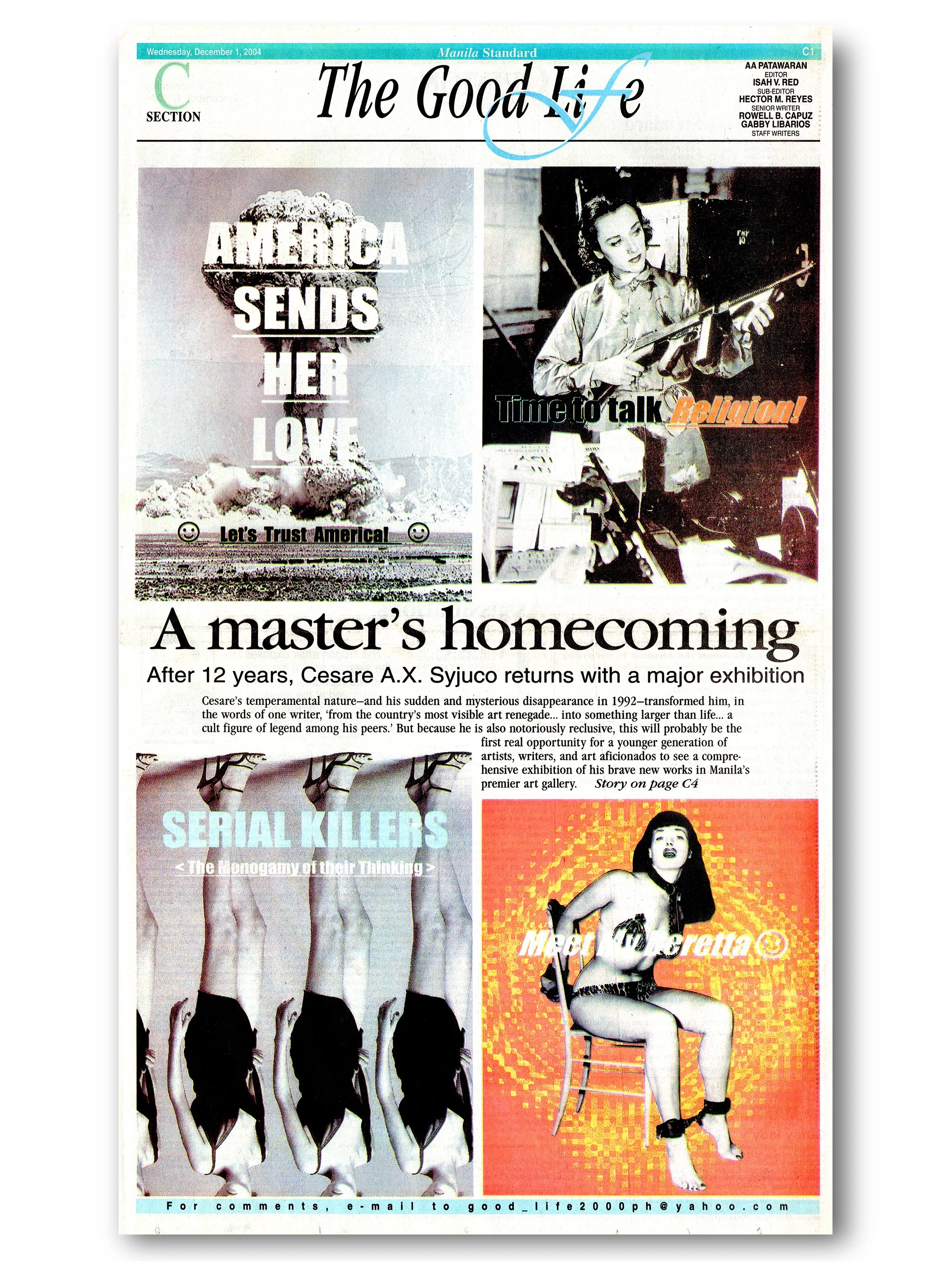 cesare a.x. Syjuco - comeback art exhibit - literary hybrids - artworks - 2004 - cultural center of the Philippines - ccp - poetry and visual art - curated by Jean Marie Syjuco and Sid Gomez hildawa - newspaper feature - a master's homecoming