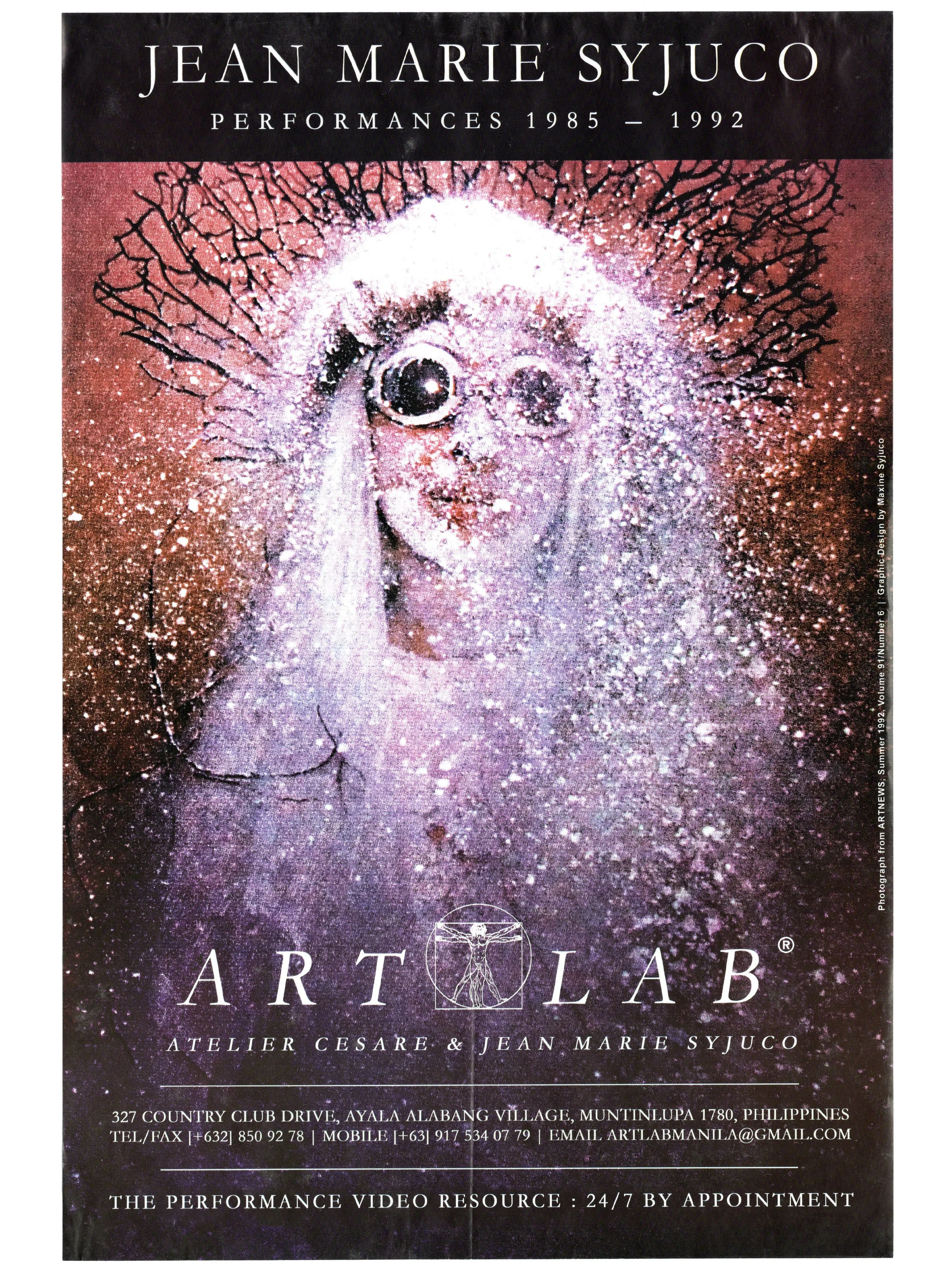 Jean Marie Syjuco: "Performances 1985 - 1992 (The Performance Video Resource)", Art Lab® (2013) - Photography by ArtNews, 1992 / Design by Maxine Syjuco