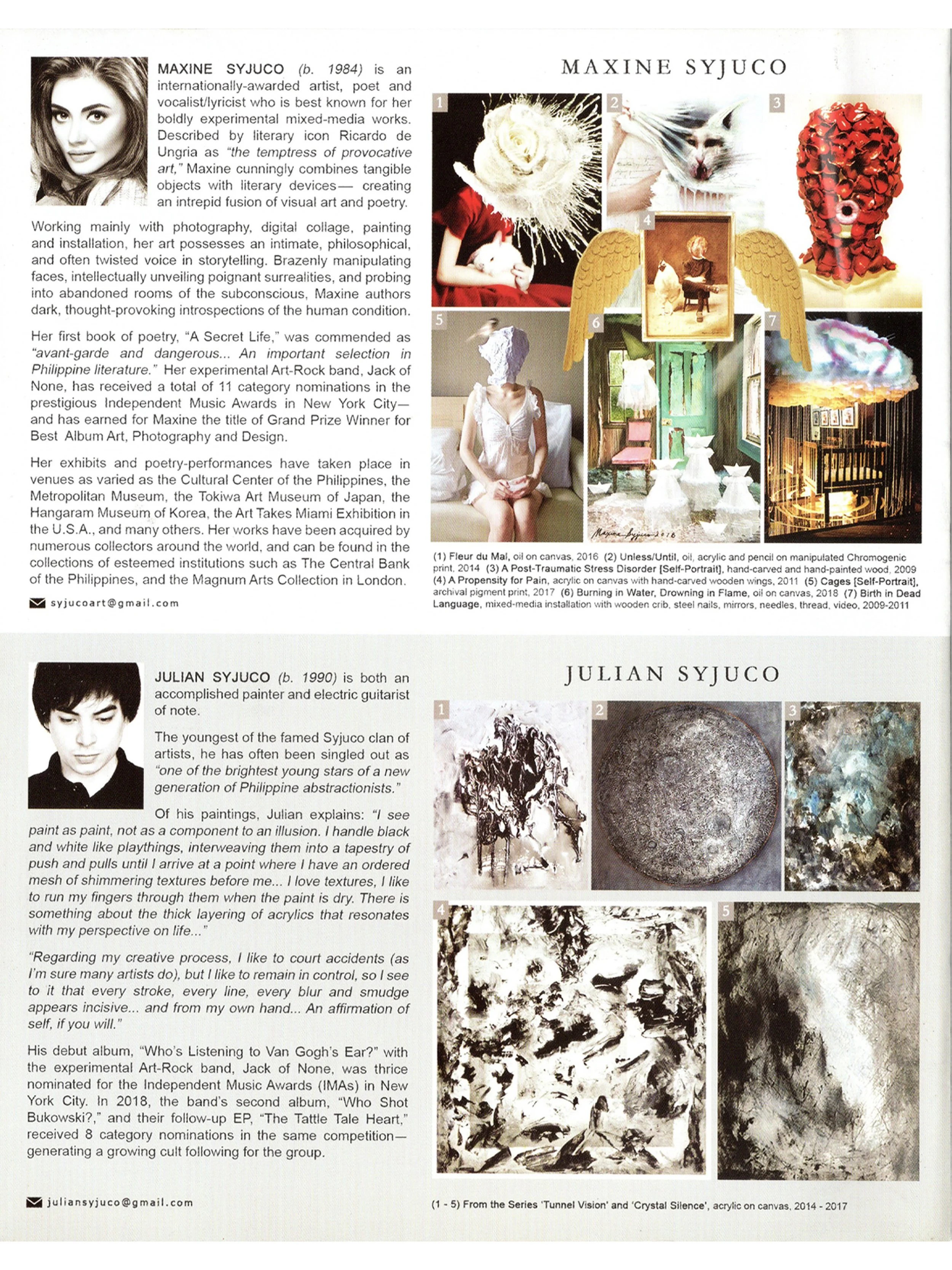 Cesare A.X. Syjuco • Jean Marie Syjuco • Michelline Syjuco • Beatrix Syjuco • Maxine Syjuco • Julian Syjuco: "Art Lab: Atelier Cesare and Jean Marie Syjuco - Catalog  (page 4)", Art Lab® (2018) - Photography + Design by Maxine Syjuco