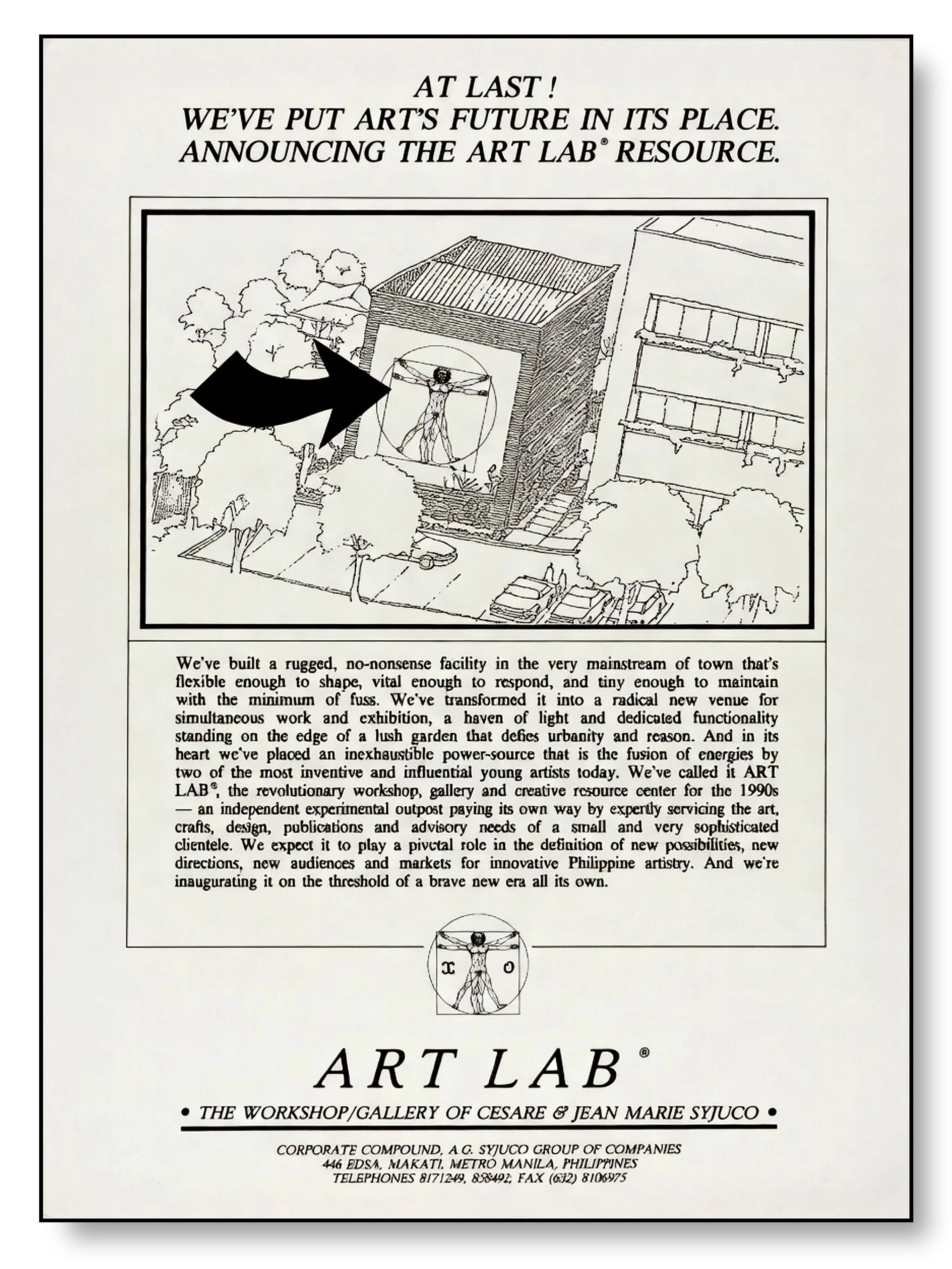Art Lab: The Workshop / Gallery of Cesare and Jean Marie Syjuco - the first and original poster from 1990 featuring the building along Edsa Makato Philippines - Art Lab The Syjuco Museum
