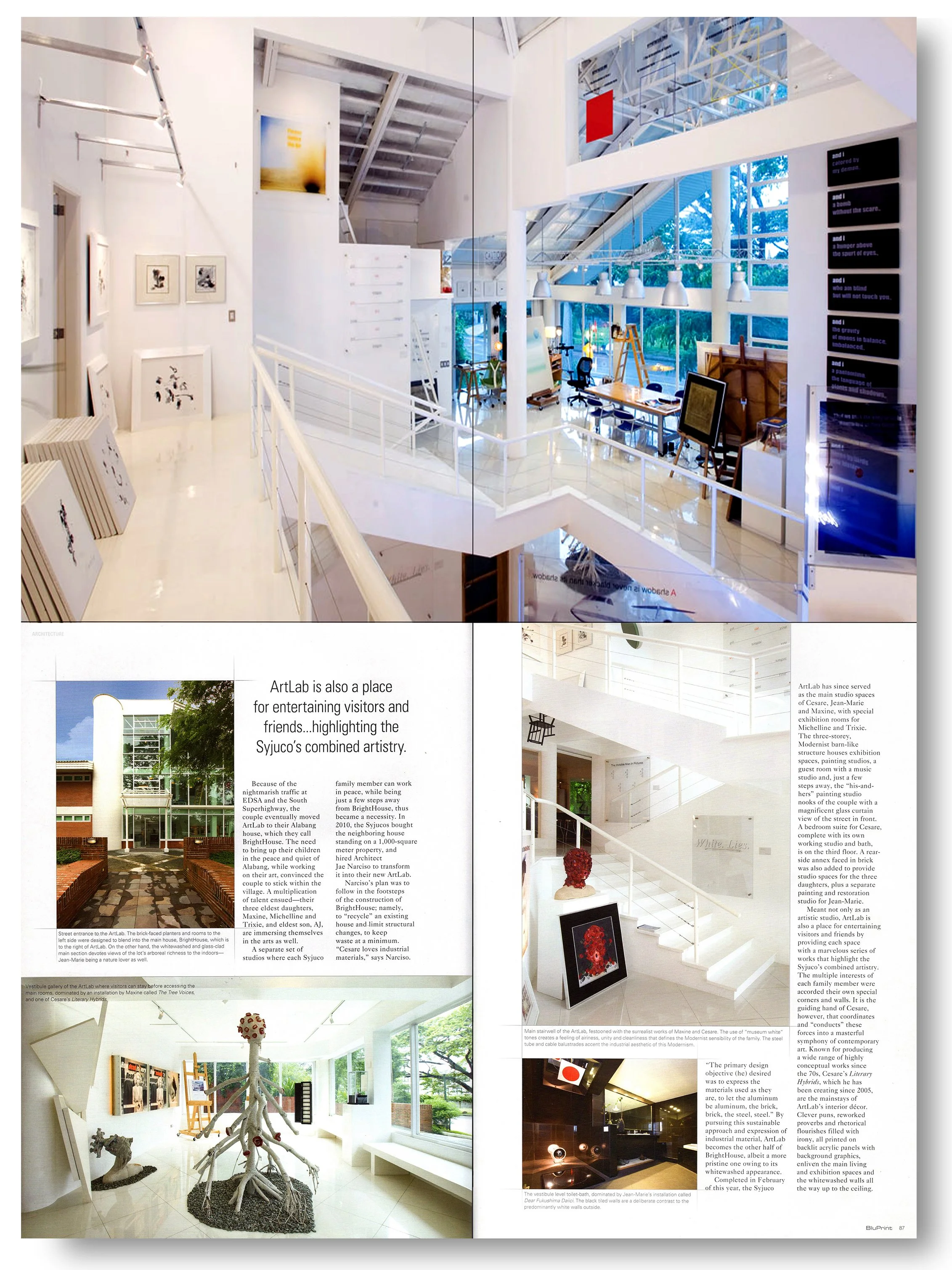 BuPrint magazine featuring Art Lab Atelier Cesare and Jean Marie Syjuco in alabang - written by Reuben Canete - Art Lab The Syjuco Museum - modern art interiors