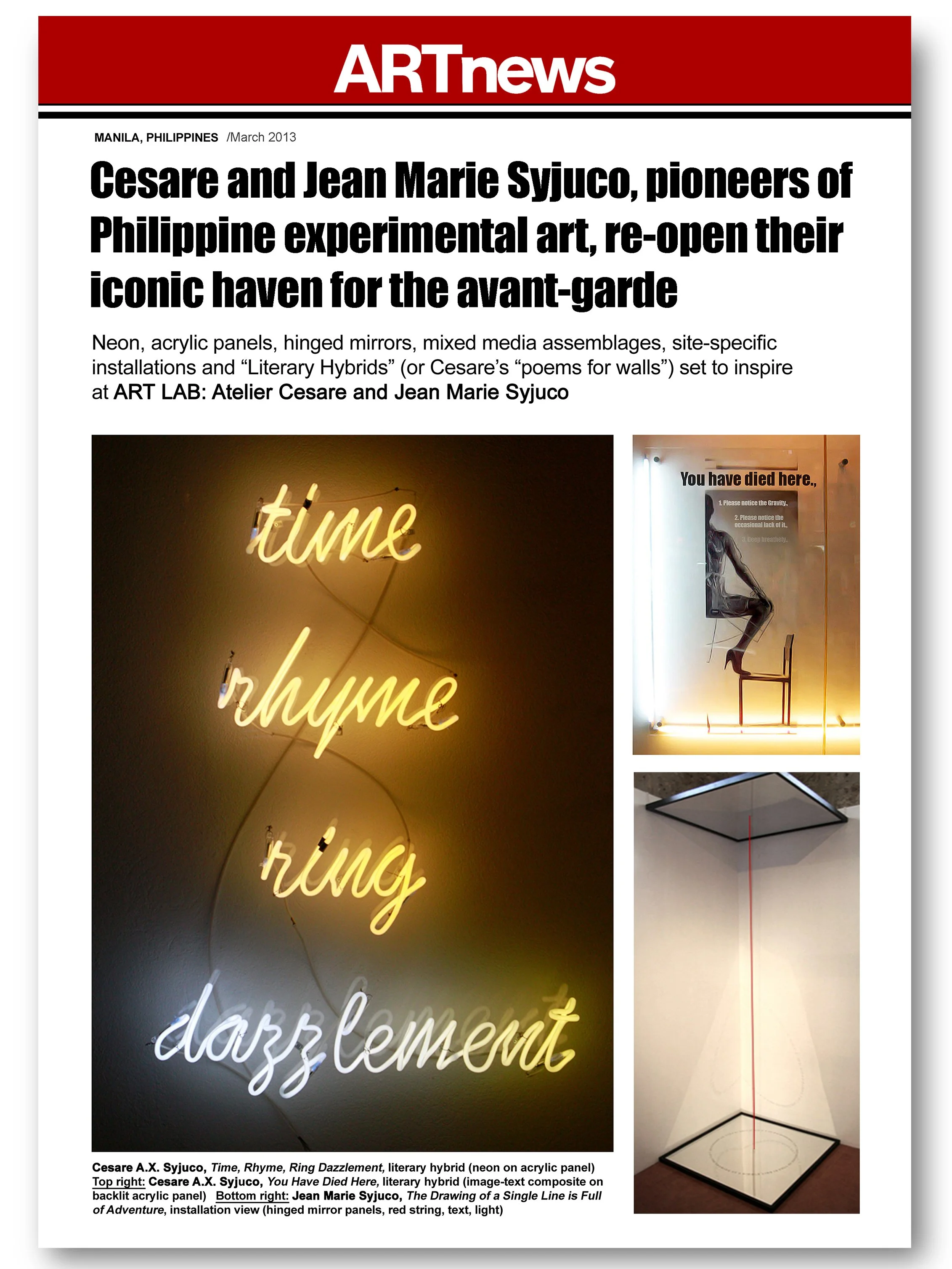 Cesare Syjuco - Jean Marie Syjuco - return and open Art Lab - Alabang - Art News magazine - literary hybrids, installations, mixed media, art - Art Lab The Syjuco Museum