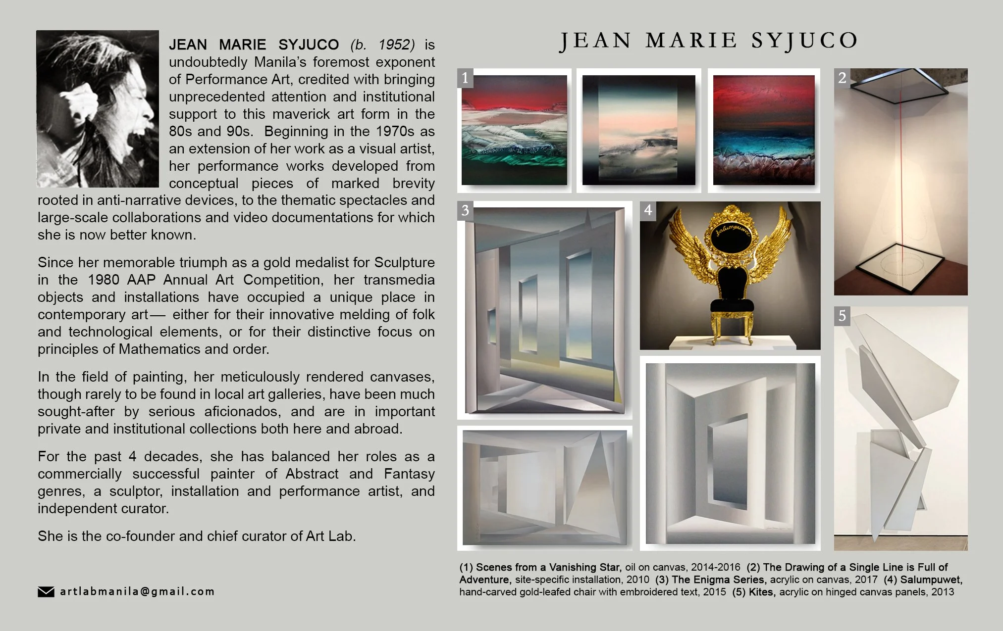 Jean Marie Syjuco - biography biodata and artworks from the ART LAB catalog - The Syjuco Museum