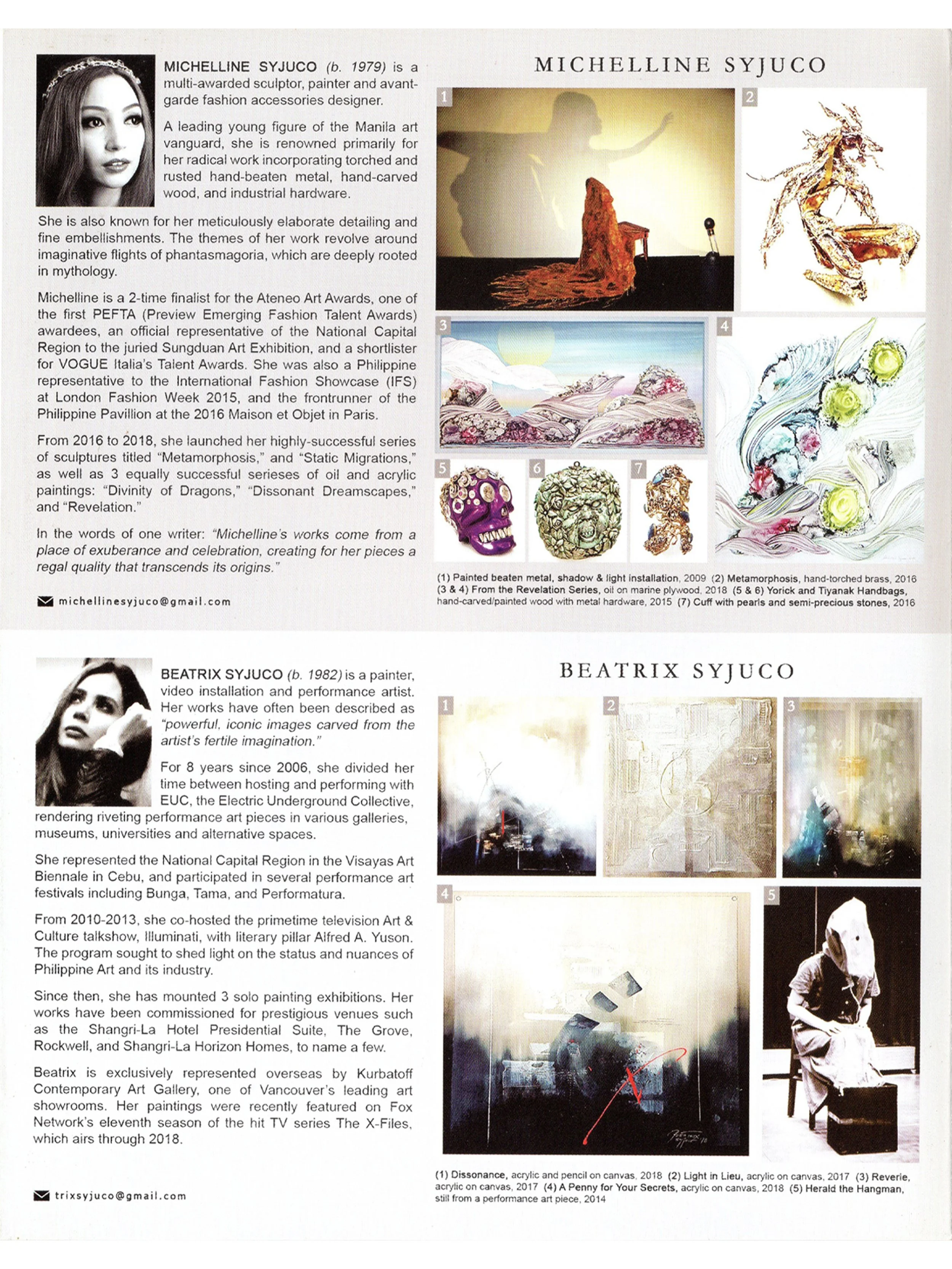 Cesare A.X. Syjuco • Jean Marie Syjuco • Michelline Syjuco • Beatrix Syjuco • Maxine Syjuco • Julian Syjuco: "Art Lab: Atelier Cesare and Jean Marie Syjuco - Catalog (page 3)", Art Lab® (2018) - Photography + Design by Maxine Syjuco