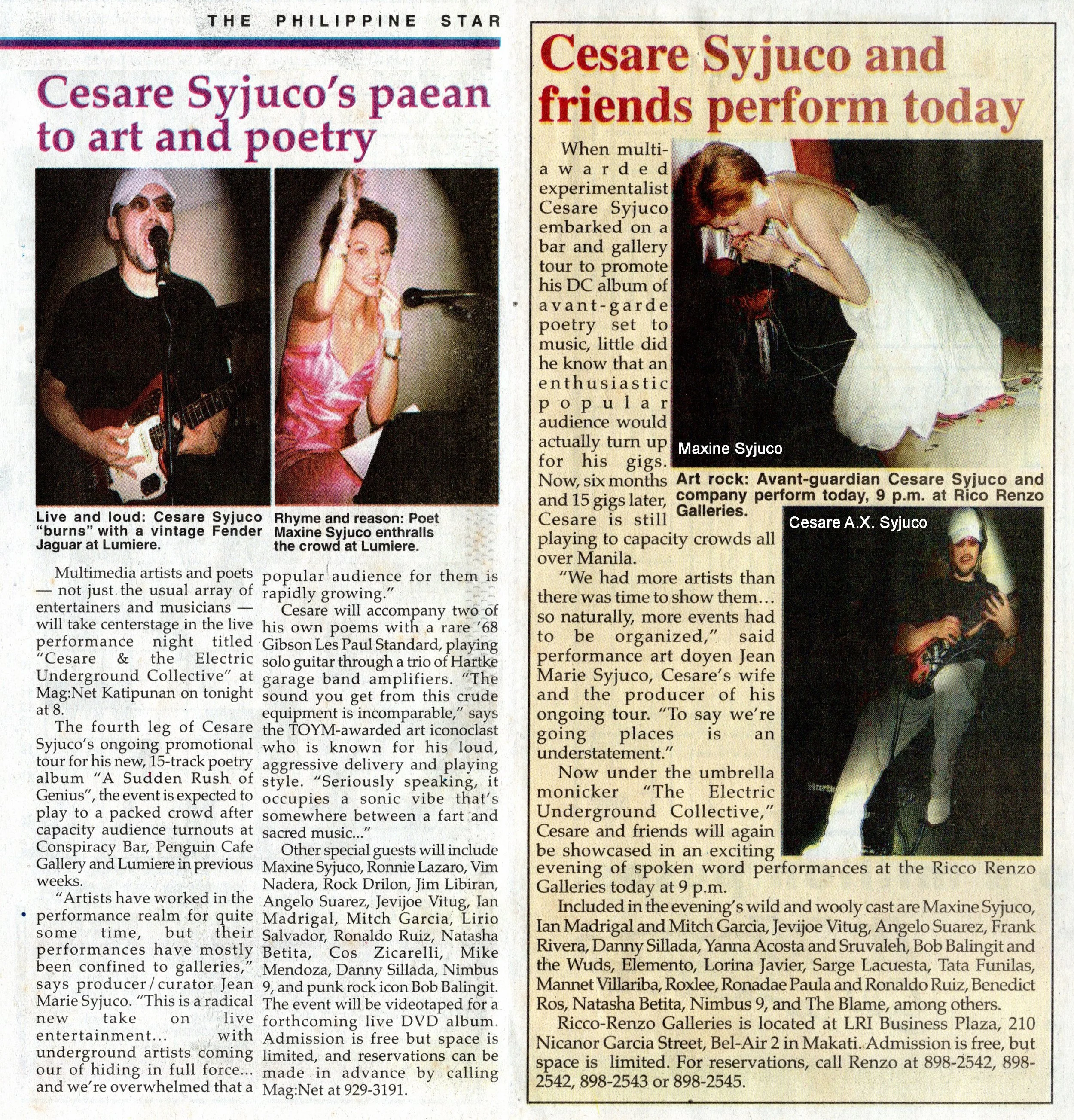 Cesare A.X. Syjuco and Maxine Syjuco - father and daughter - performing spoken word poetry, performance art and experimental music - The Electric Underground Collective