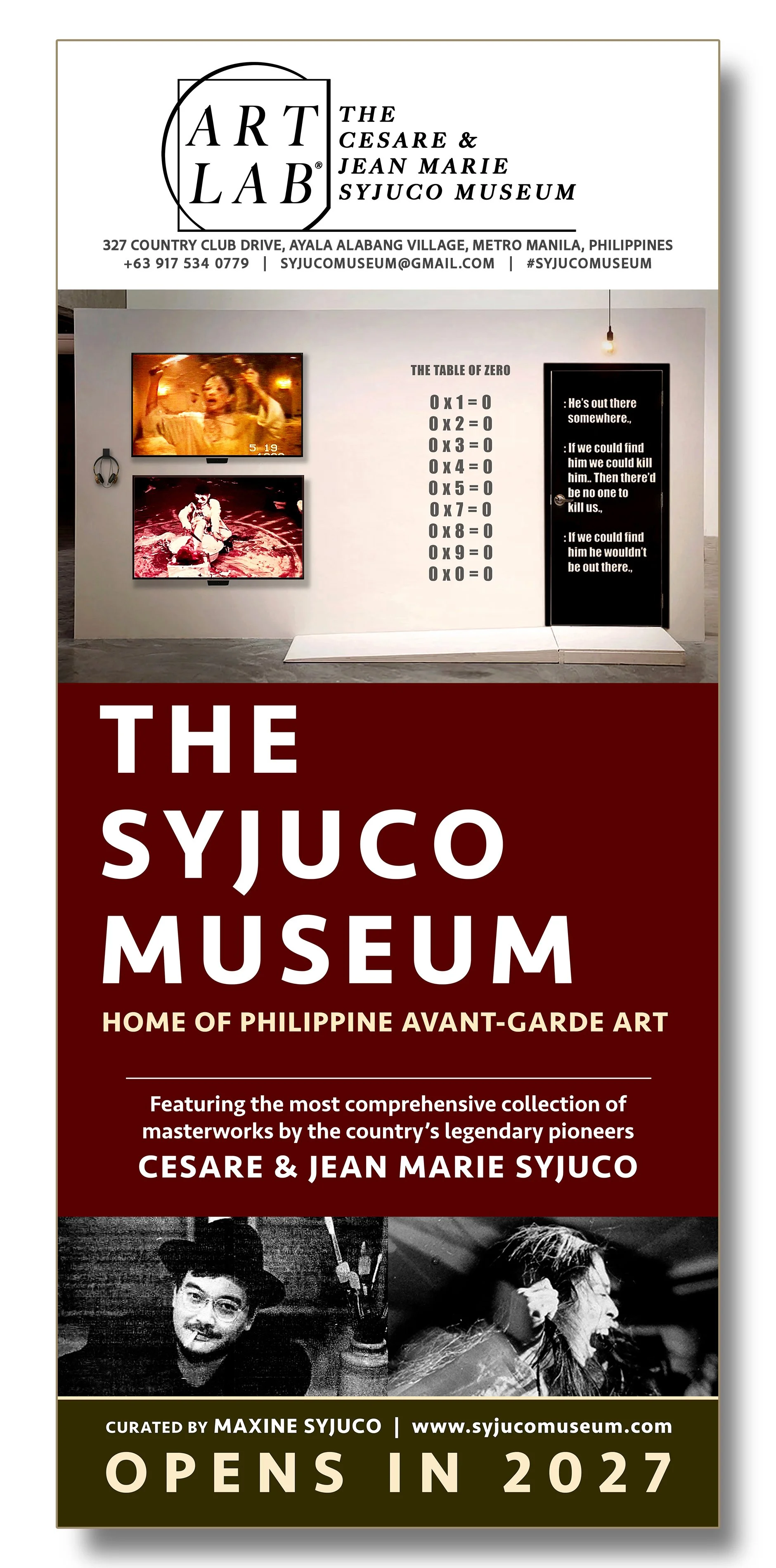 Art Lab The Syjuco Museum advertisement as the Home of Philippine Avant-Garde Art to open in 2027 featuring masterworks by Cesare Syjuco and Jean Marie Syjuco and curated by Maxine Syjuco