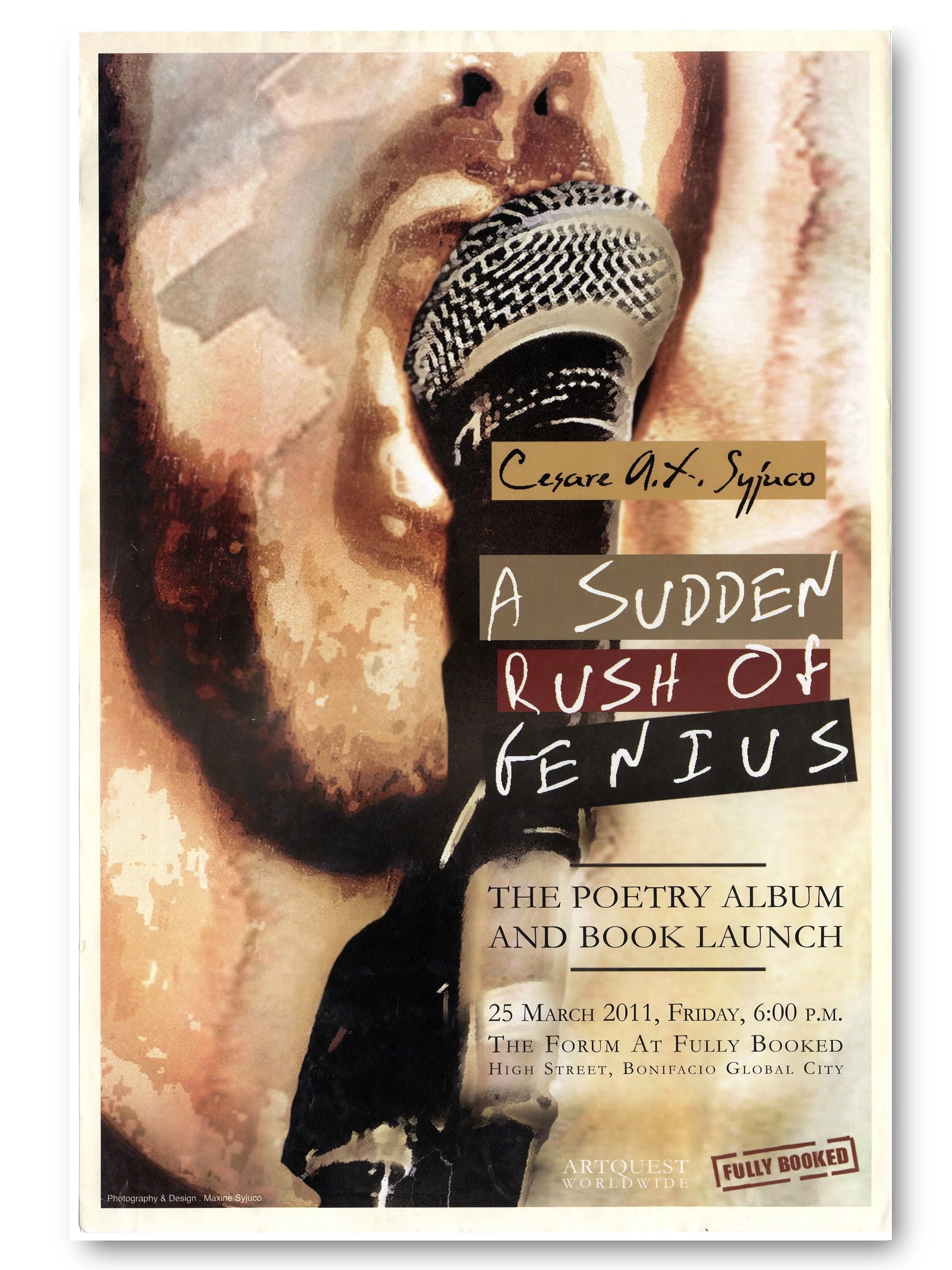 cesare a.x. Syjuco - poetry book and cd album - a sudden rush of genius - design by Maxine Syjuco - spoken word poetry - performance art - art lab the Syjuco museum