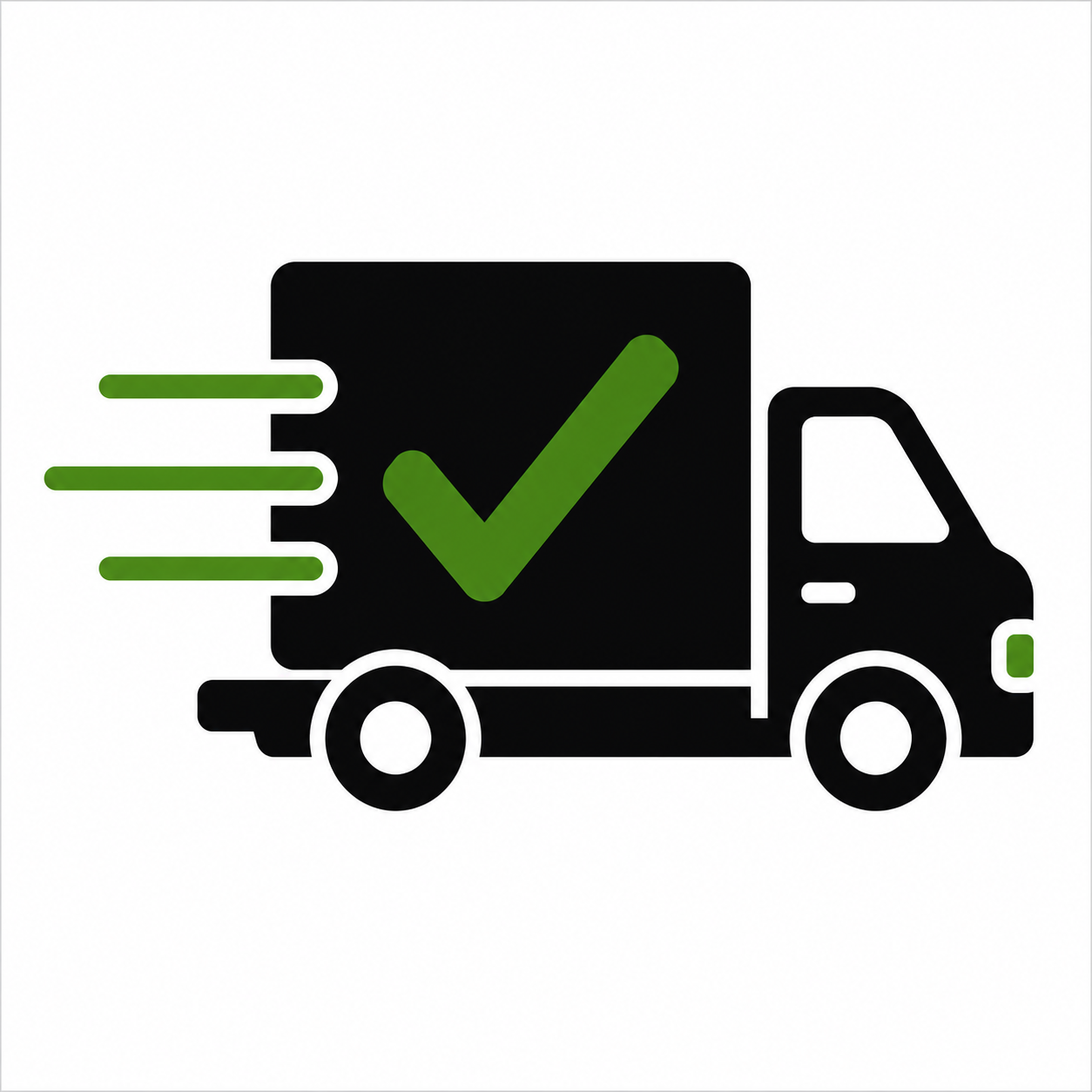 An icon of a delivery truck with a green checkmark on the side, indicating successful or verified delivery.