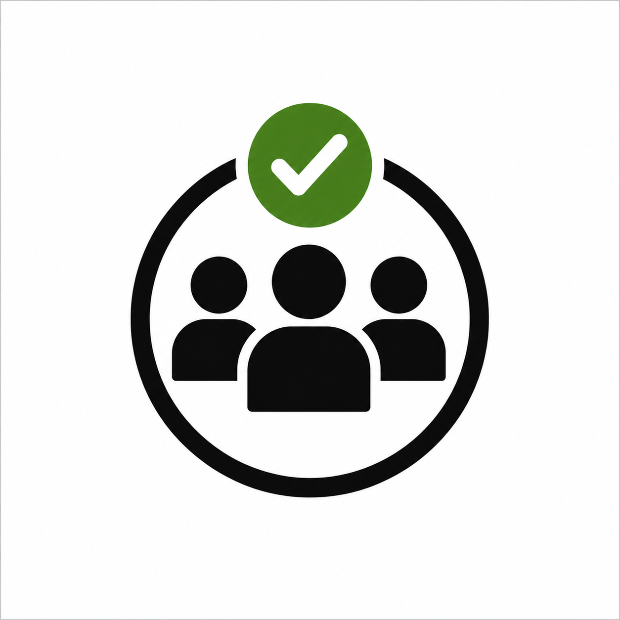 Icon of three black people with a green checkmark above them.