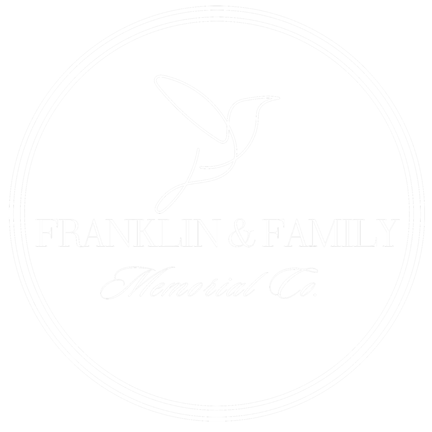 Black circular logo with white text reading "FRANKLIN & FAMILY Memorial Co." and a line art illustration of a bird above the text.