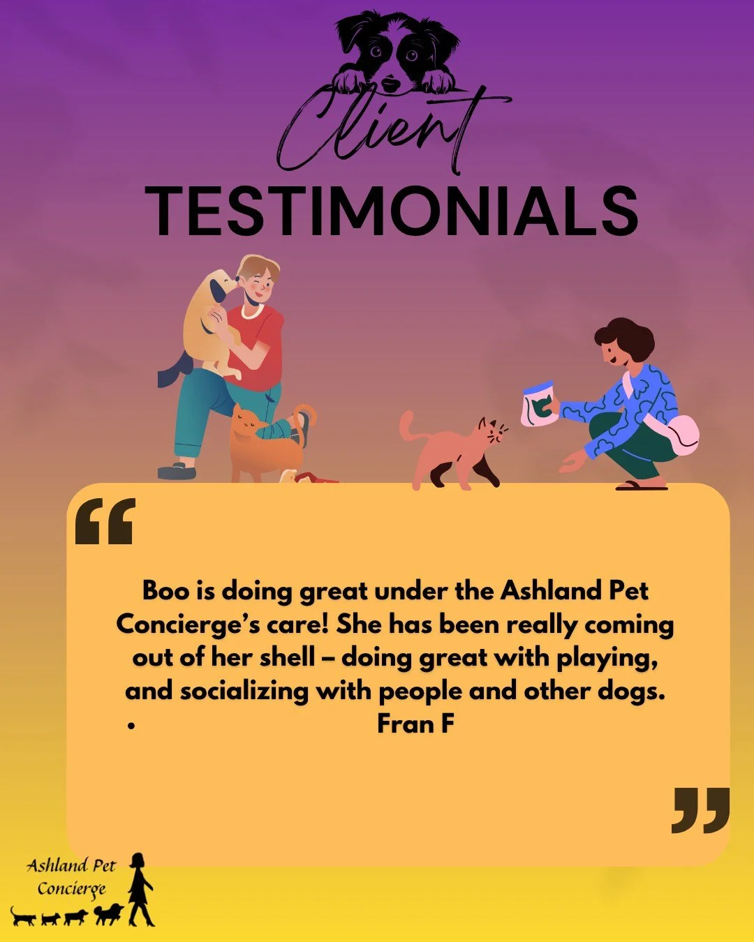 🐾 Client Testimonial 🐾

We absolutely love hearing how much our furry clients are growing and thriving! 💚

It&rsquo;s so rewarding to know that Boo has been coming out of her shell, building confidence, and enjoying playtime and socializing with p