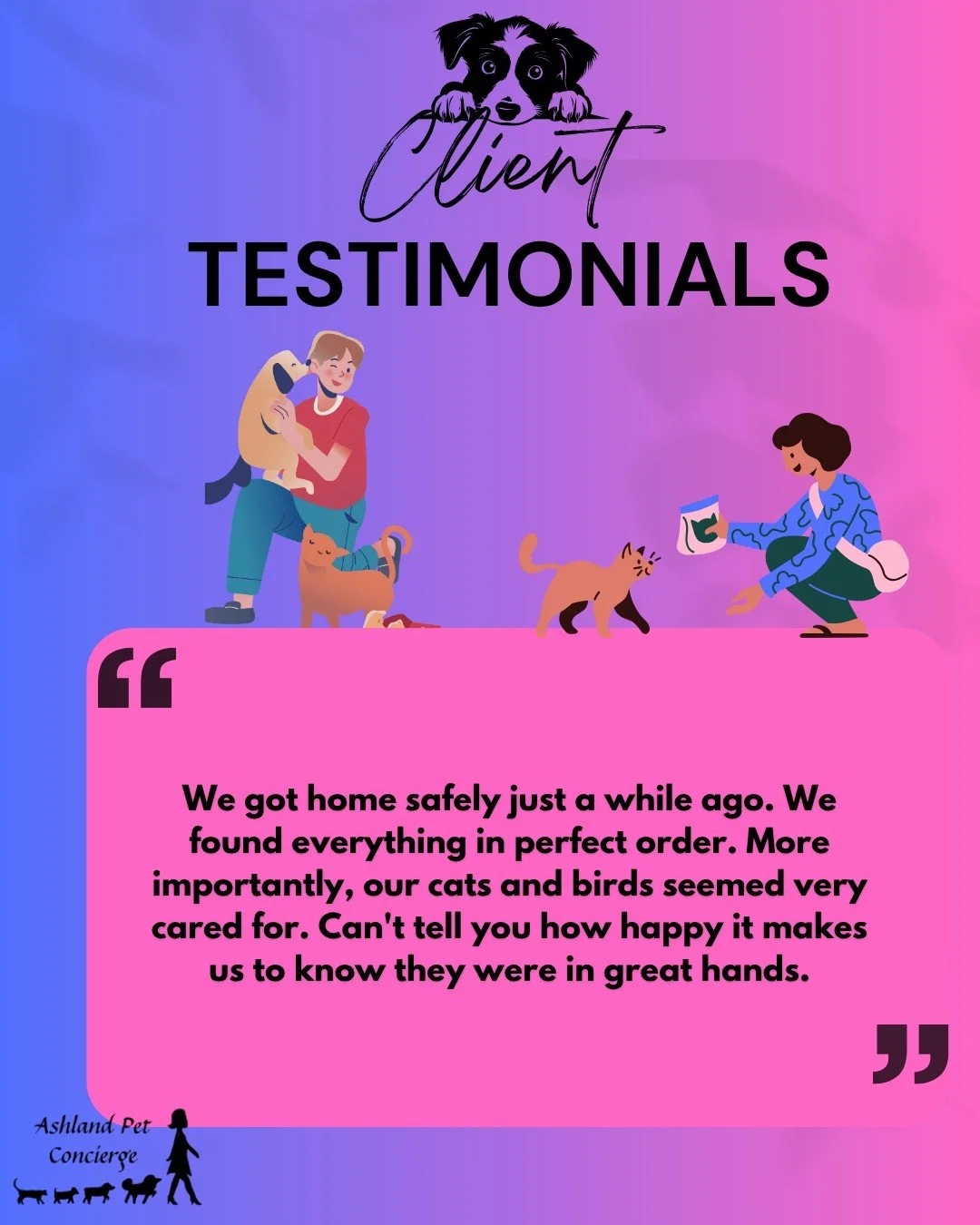 💜 Peace of mind while you&rsquo;re away is what we&rsquo;re all about! 🐾

We&rsquo;re so grateful for kind words from our clients and love knowing that their pets&mdash;and their people&mdash;feel cared for while they&rsquo;re away. Thank you for t