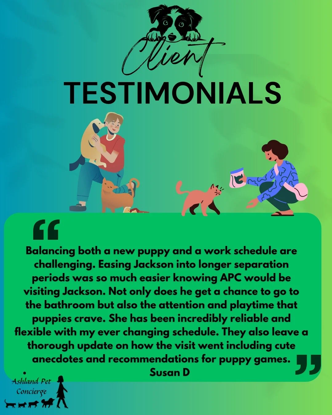 🐾 Client Love! 💚

Starting a new job while adjusting to life with a new puppy can be a big change, so we&rsquo;re especially grateful to hear that APC could make that transition a little easier for Susan and Jackson. 🐶

From puppy playtime and bat