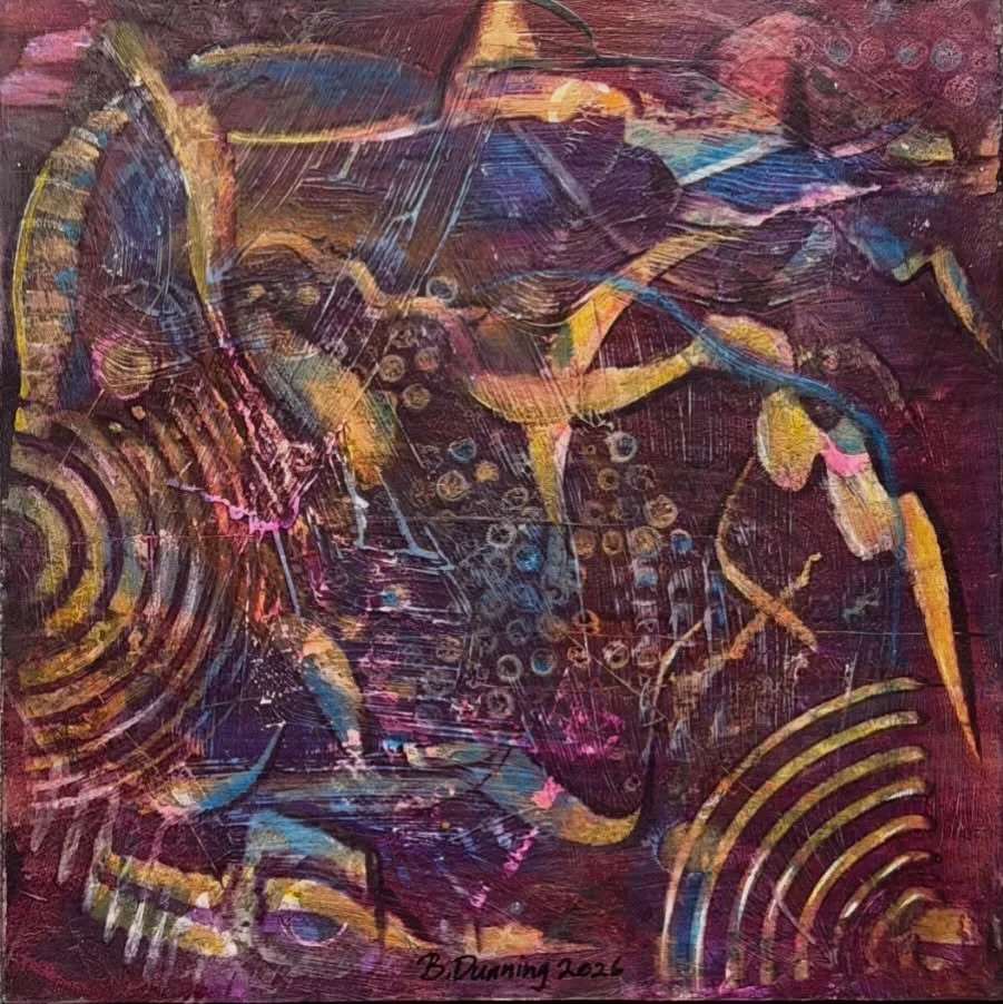 New work just completed!  I would love to have you join me for my latest one-person show of all new work begun in 2026. I will be showing watercolors and new acrylic abstract paintings. I am holding an artist talk the night of the opening on Septembe