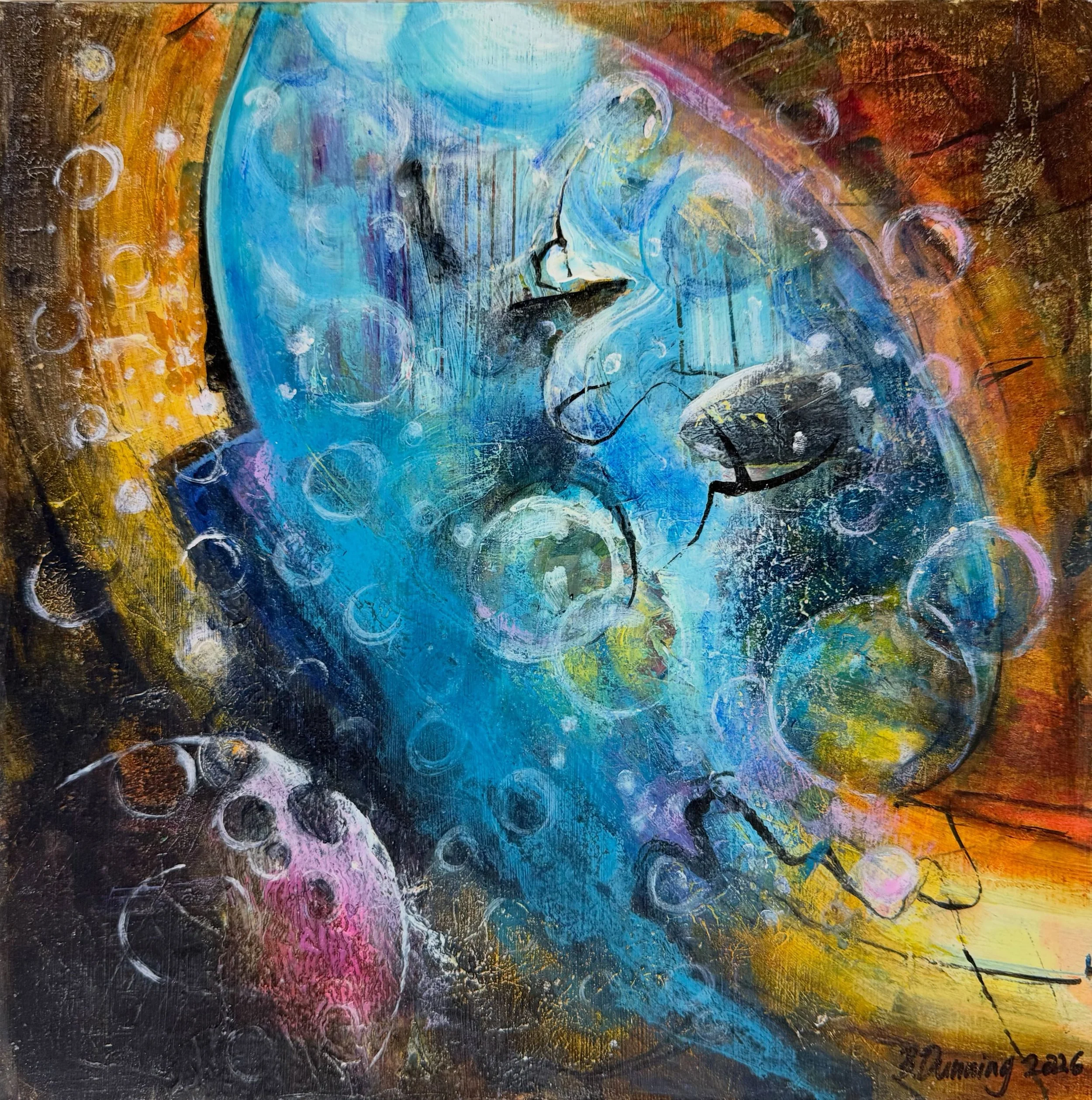 &ldquo;In the Deep&rdquo; - This piece came out with a sci-fi oceanic feel to it. Originally this was one of my throwaway boards that I developed further. I really enjoy the bubbles!