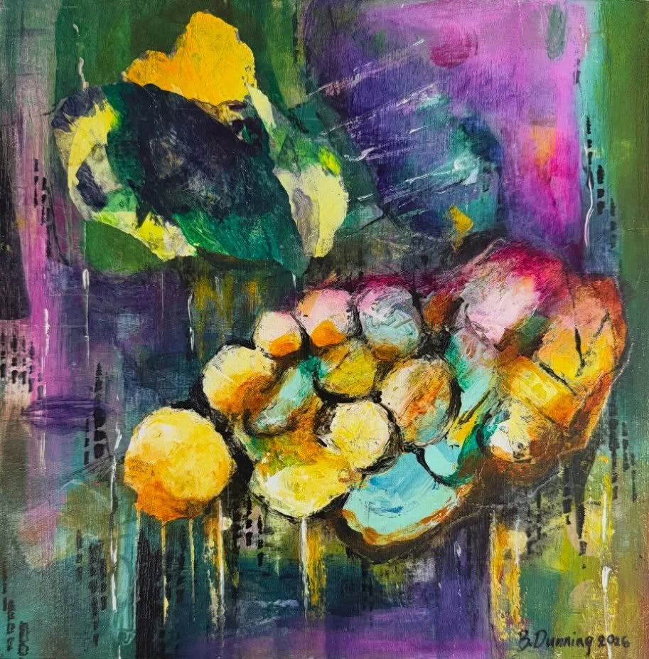 Update to the last post as you get to see my process and choices as the painting changes. This is the 4th a final pass. This became more of an acrylic collage since the subject is a sketch from my journal and then I finished it by tearing up my palet