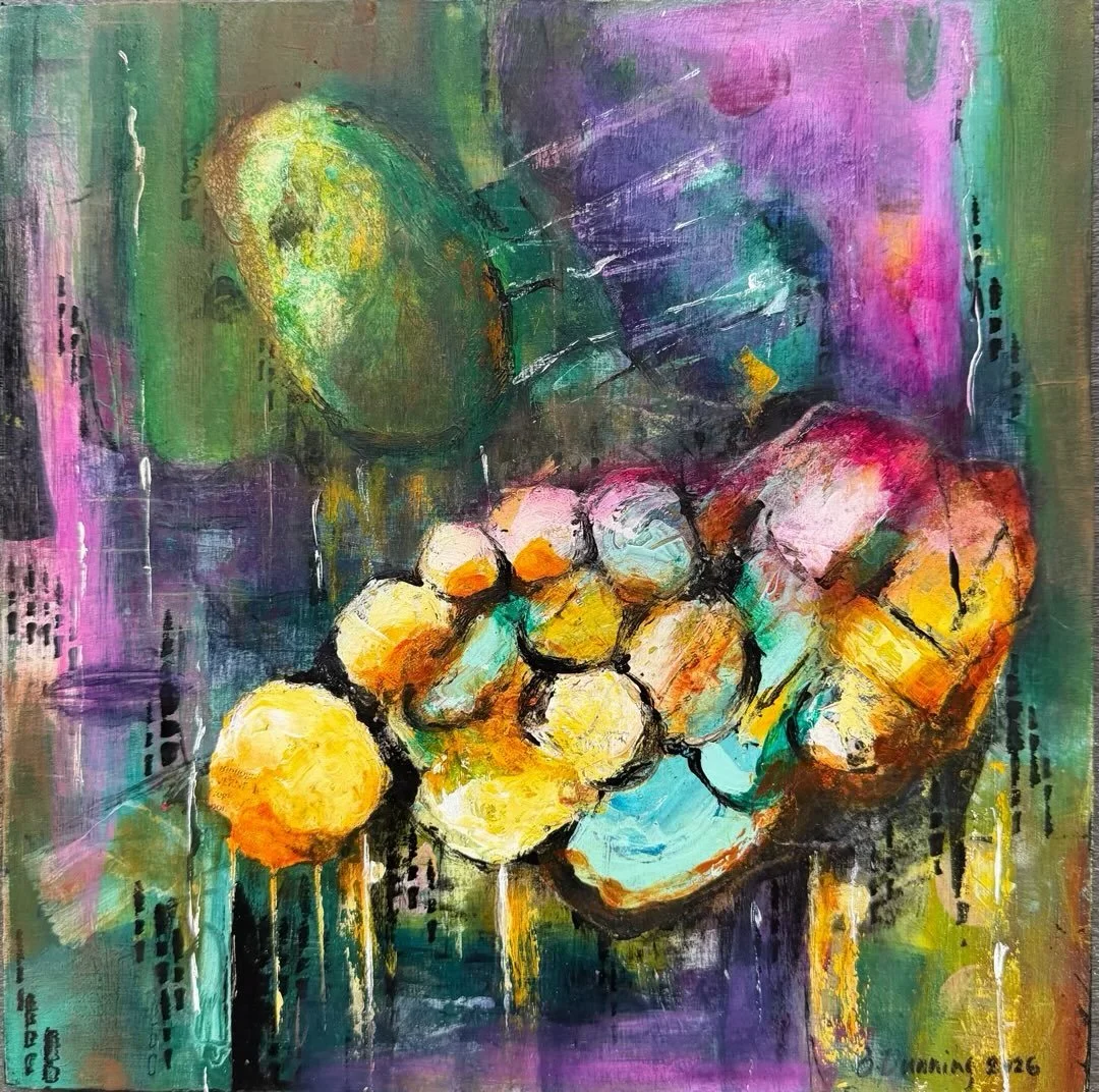 This is an update to my last post. I went ahead and pushed the painting further. I had a journal page that matched the color scheme, so I dropped it in since I was trying to find a solution to the middle.