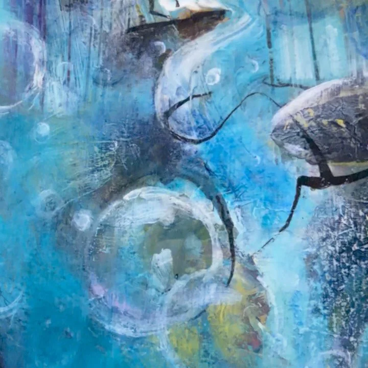 I just added a final UV varnish coat to this painting In The Deep. The last step is the best step, the varnish. Just look at the depth of color. it creates and protects the painting from sunlight so it stays vivid for years. These paintings and other